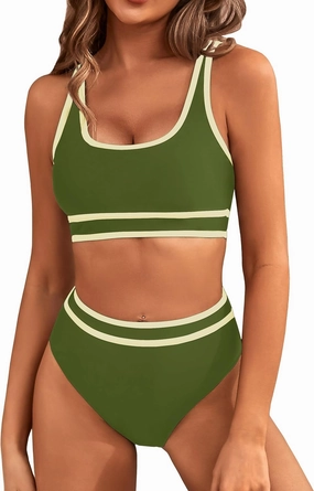 BMJL Women's High Waisted Bikini Sets Sporty Two Piece Swimsuits Color Block Cheeky High Cut Bathing Suits