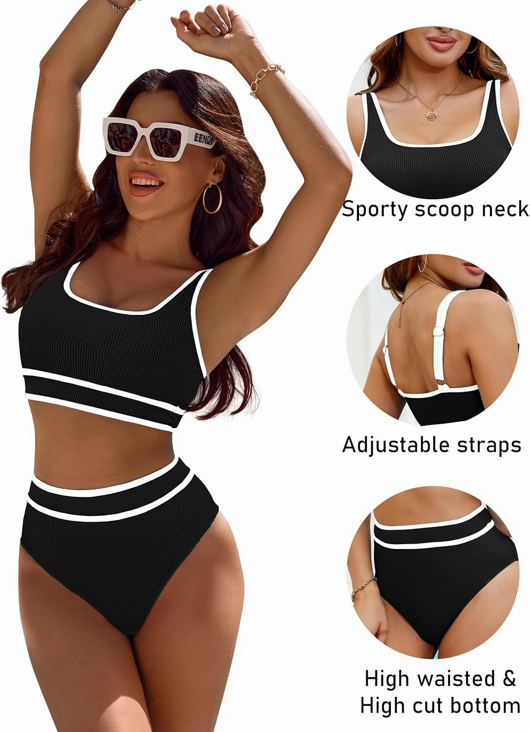 BMJL Women's High Waisted Bikini Sets Sporty Two Piece Swimsuits Color Block Cheeky High Cut Bathing Suits