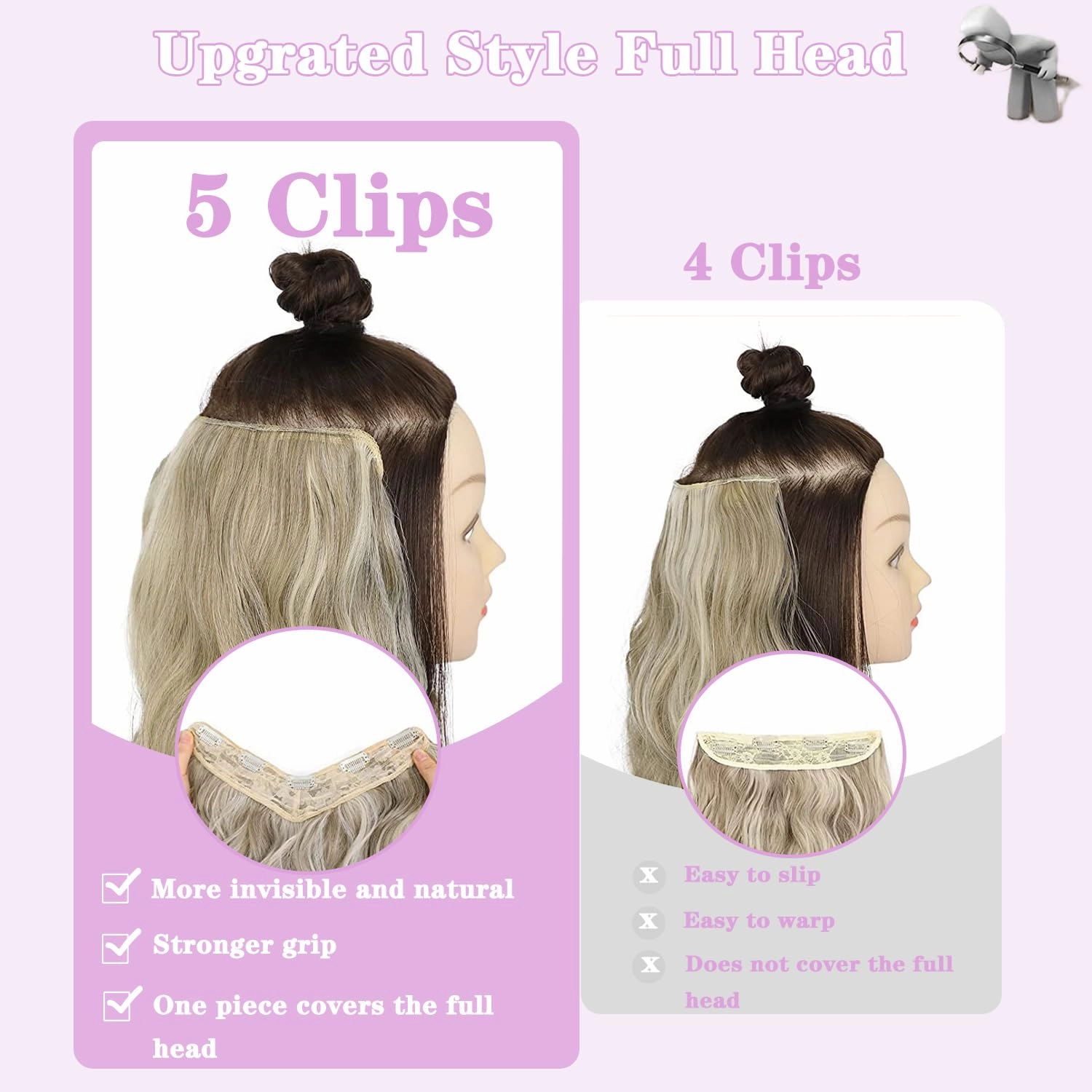 Body Wave Balayage Clip in Hair Extensions 20Inch Invisible One Piece Clip in Human Hair Hairpiece 100G Chestnut Blonde to Platinum Blonde V Shape Clip In Hair Extensions Curly Wave 3/4 Full Head