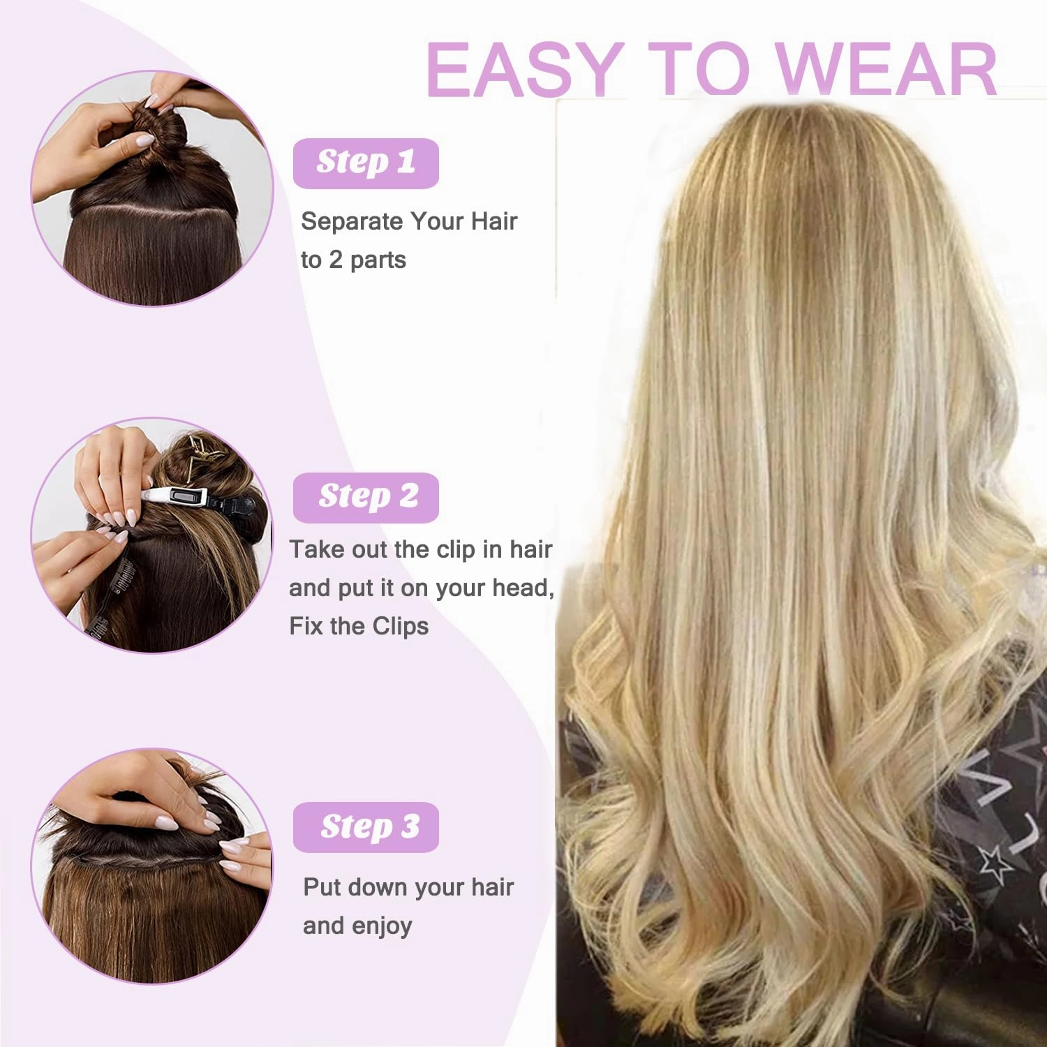 Body Wave Balayage Clip in Hair Extensions 20Inch Invisible One Piece Clip in Human Hair Hairpiece 100G Chestnut Blonde to Platinum Blonde V Shape Clip In Hair Extensions Curly Wave 3/4 Full Head