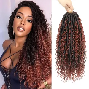 Boho Faux Locs Crochet Hair: 14 Inch Goddess Soft Locs for Black Women,8 Packs Pre Looped Bohemian Locs with Curly Ends and 2 Flying Curls（14 Inch, OT350)