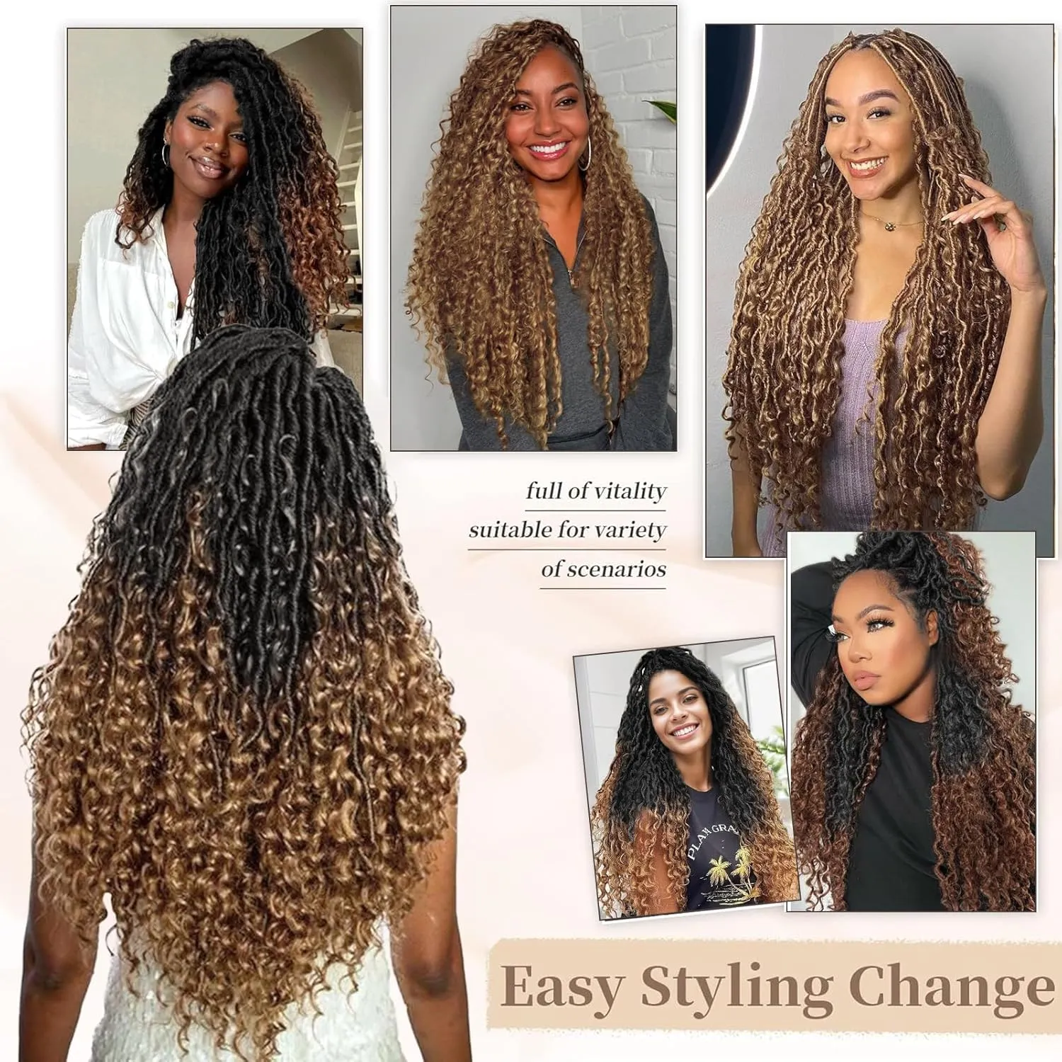 Boho Faux Locs Crochet Hair: 14 Inch Goddess Soft Locs for Black Women,8 Packs Pre Looped Bohemian Locs with Curly Ends and 2 Flying Curls（14 Inch, OT350)