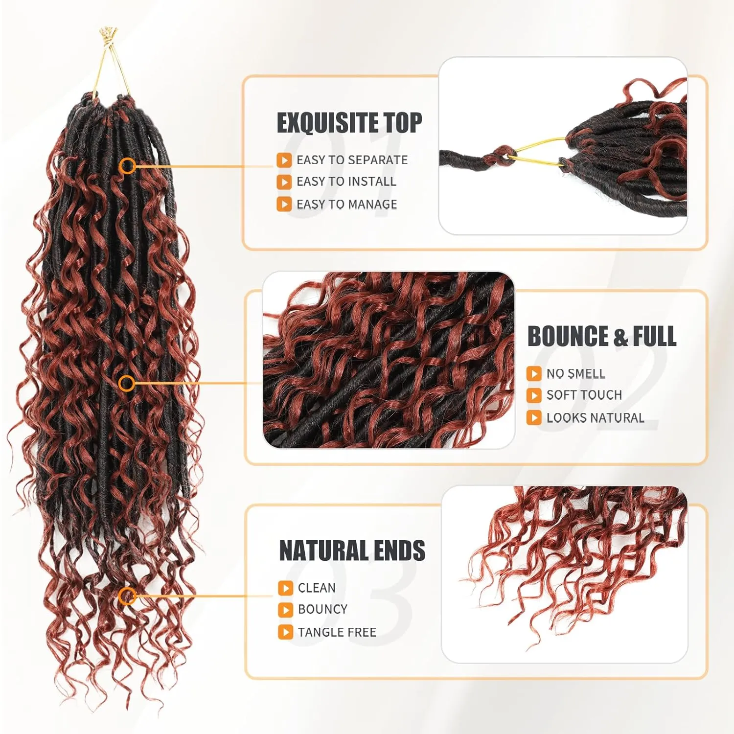 Boho Faux Locs Crochet Hair: 14 Inch Goddess Soft Locs for Black Women,8 Packs Pre Looped Bohemian Locs with Curly Ends and 2 Flying Curls（14 Inch, OT350)