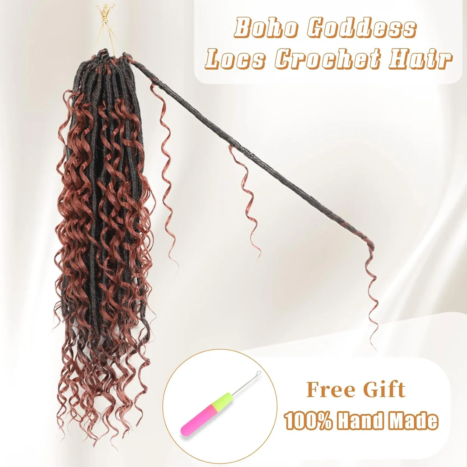 Boho Faux Locs Crochet Hair: 14 Inch Goddess Soft Locs for Black Women,8 Packs Pre Looped Bohemian Locs with Curly Ends and 2 Flying Curls（14 Inch, OT350)