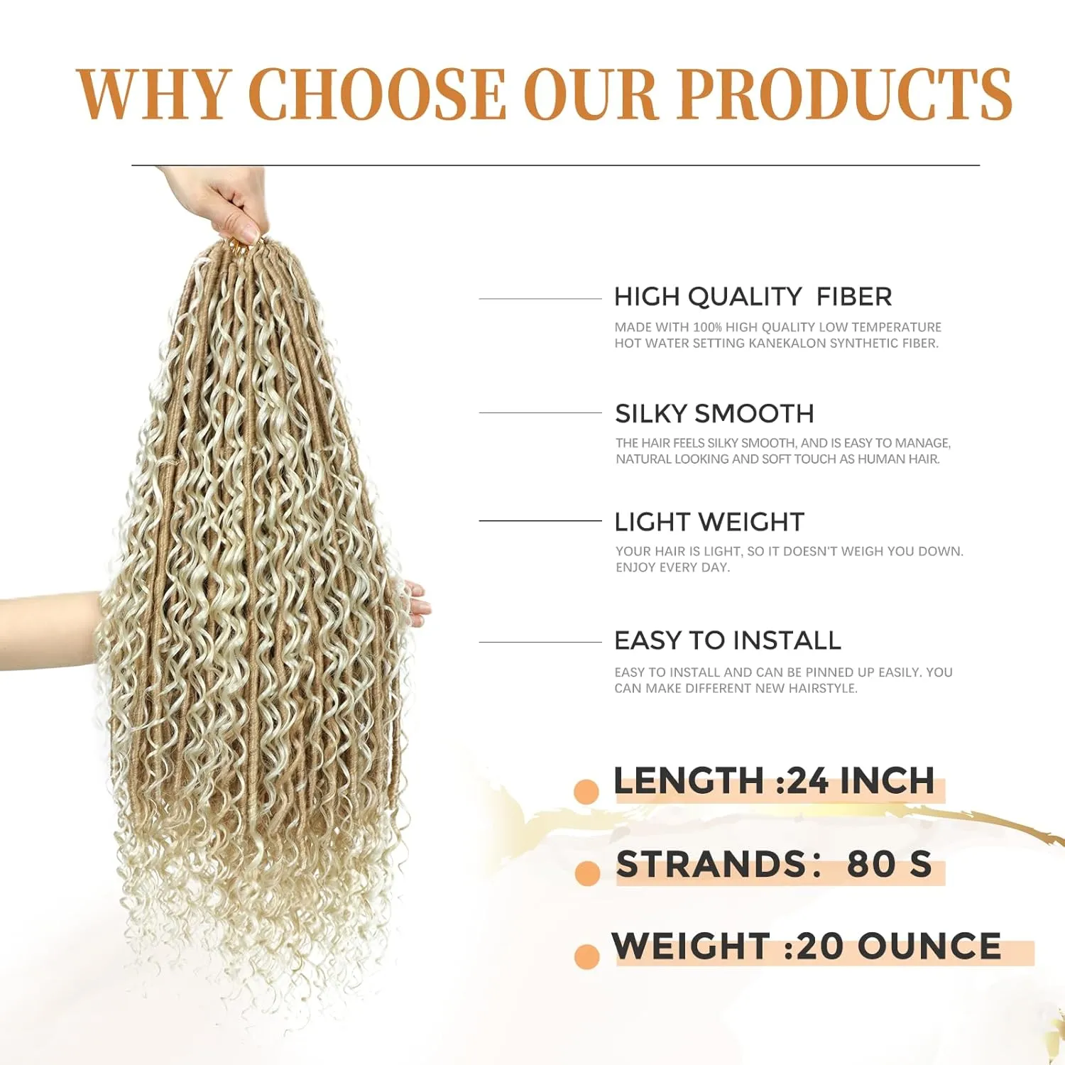 Boho Faux Locs Crochet Hair: 24 Inch Goddess Soft Locs for Black Women,8 Packs Pre Looped Bohemian Locs with Curly Ends and 3 Flying Curls（24 Inch, OT27/613)
