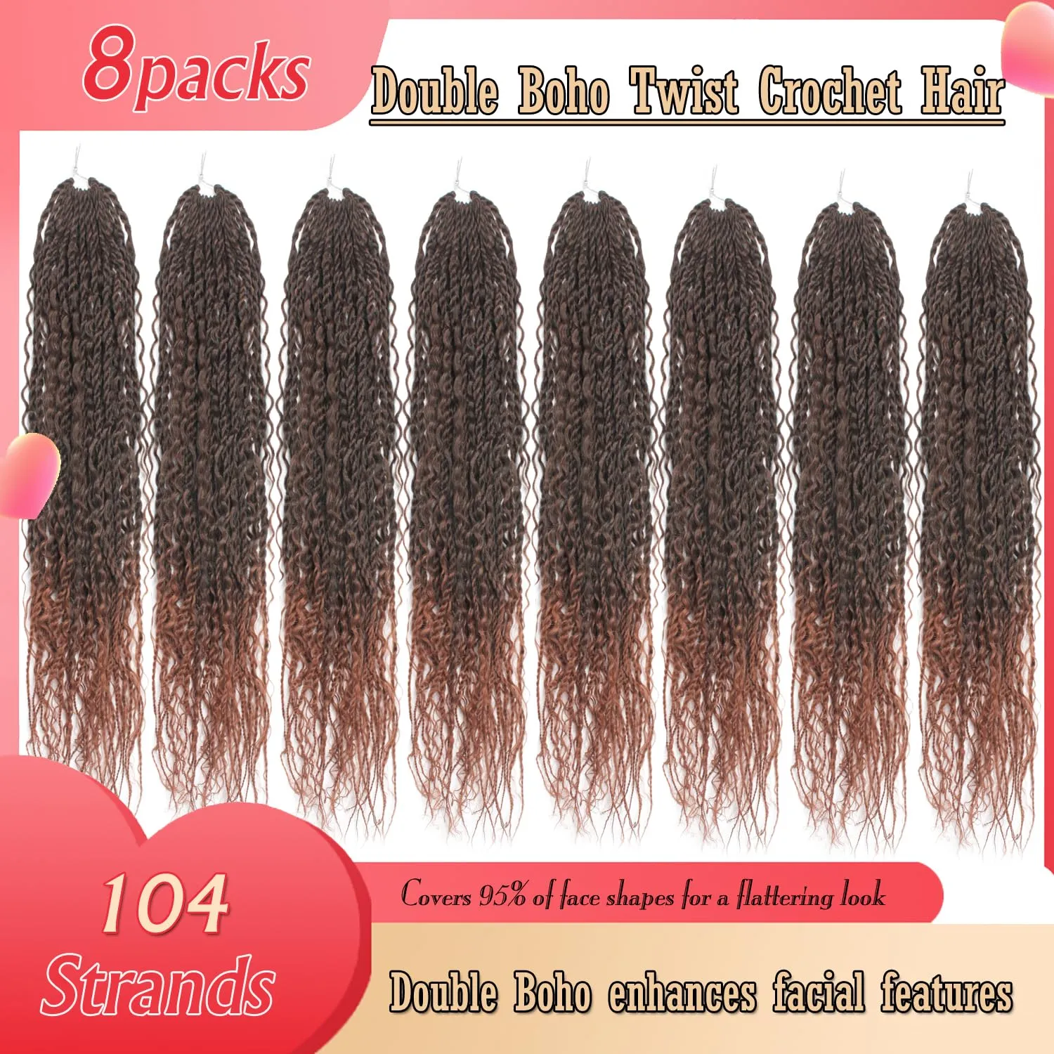 Boho Island Twist Crochet Hair 24 inch Senegalese Twist Crochet Hair with Soft Curly Ends 8 Packs Pre-looped Bohemian Goddess Twist Synthetic Braids Crochet Hair for Black Women (24Inch,1B/30)