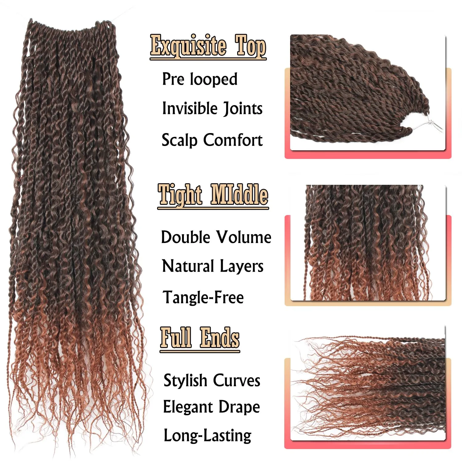 Boho Island Twist Crochet Hair 24 inch Senegalese Twist Crochet Hair with Soft Curly Ends 8 Packs Pre-looped Bohemian Goddess Twist Synthetic Braids Crochet Hair for Black Women (24Inch,1B/30)