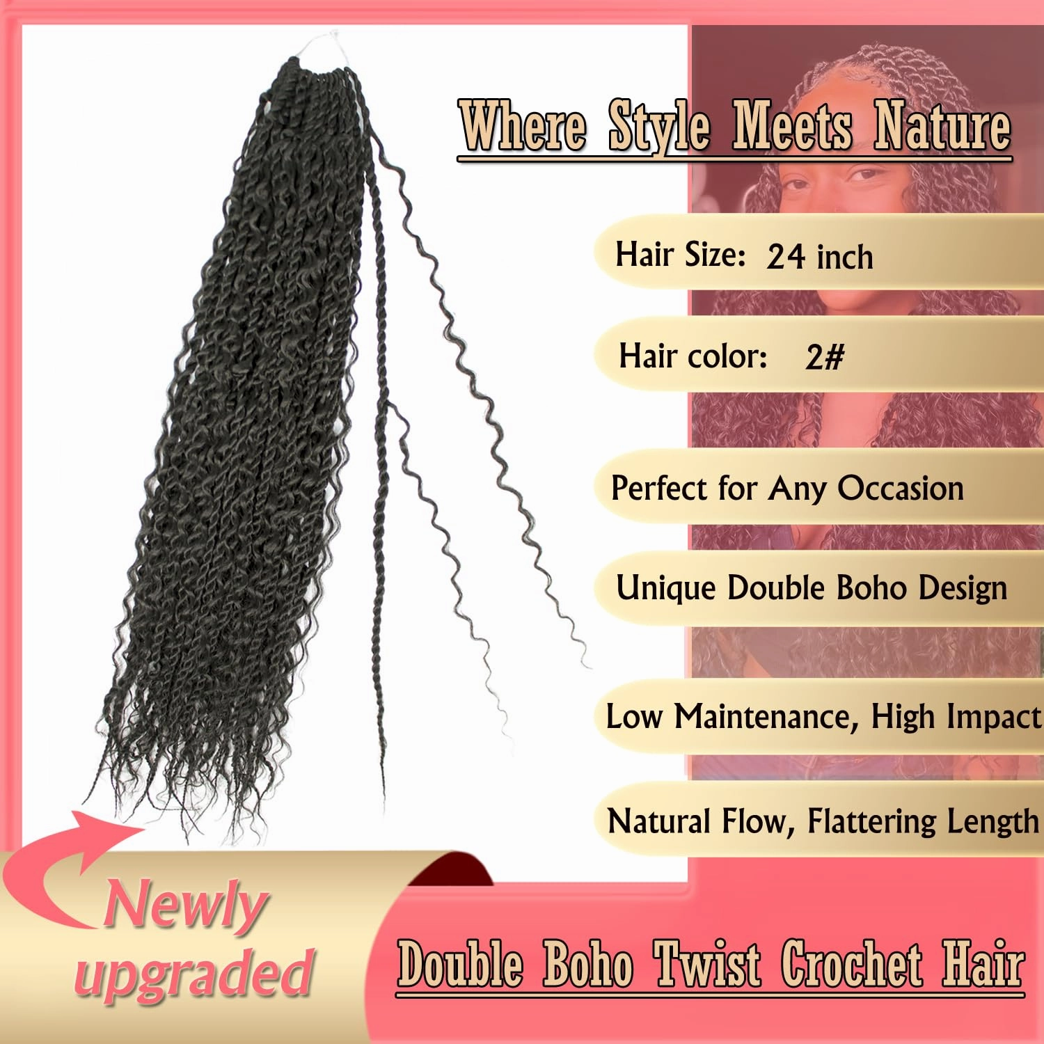 Boho Island Twist Crochet Hair 24 inch Senegalese Twist Crochet Hair with Soft Curly Ends 8 Packs Pre-looped Bohemian Goddess Twist Synthetic Braids Crochet Hair for Black Women (24Inch,2#)