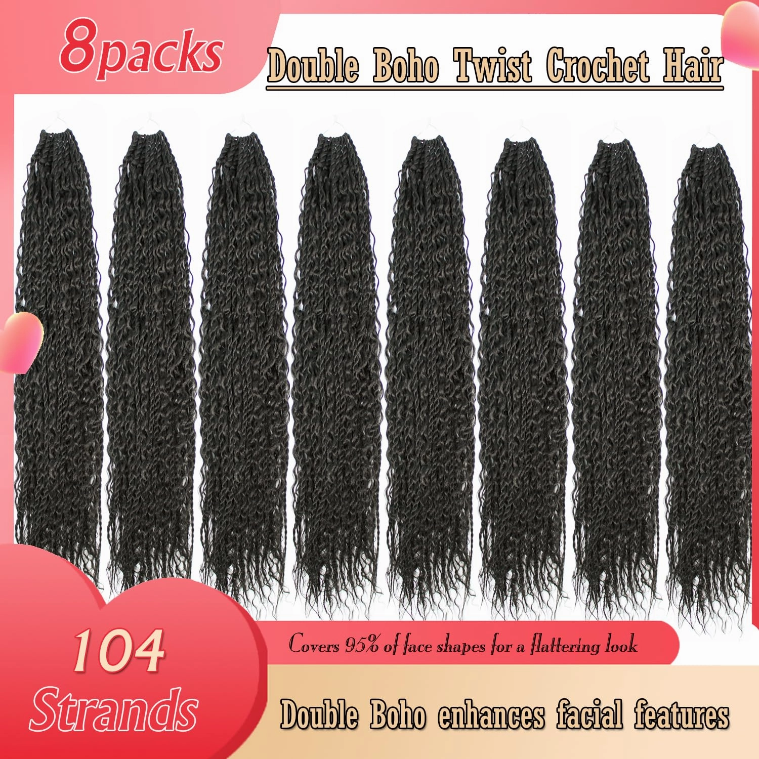 Boho Island Twist Crochet Hair 24 inch Senegalese Twist Crochet Hair with Soft Curly Ends 8 Packs Pre-looped Bohemian Goddess Twist Synthetic Braids Crochet Hair for Black Women (24Inch,2#)