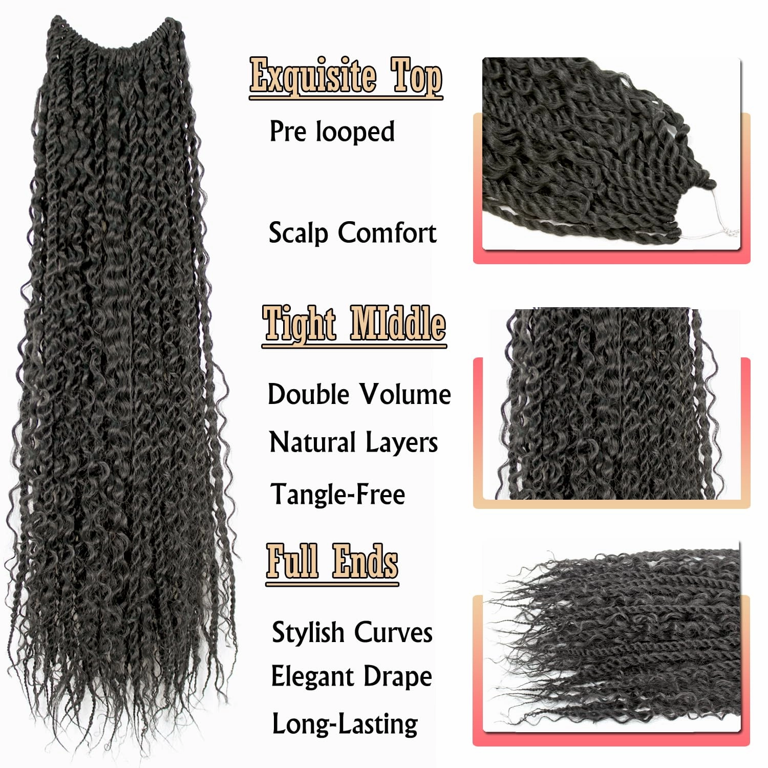 Boho Island Twist Crochet Hair 24 inch Senegalese Twist Crochet Hair with Soft Curly Ends 8 Packs Pre-looped Bohemian Goddess Twist Synthetic Braids Crochet Hair for Black Women (24Inch,2#)