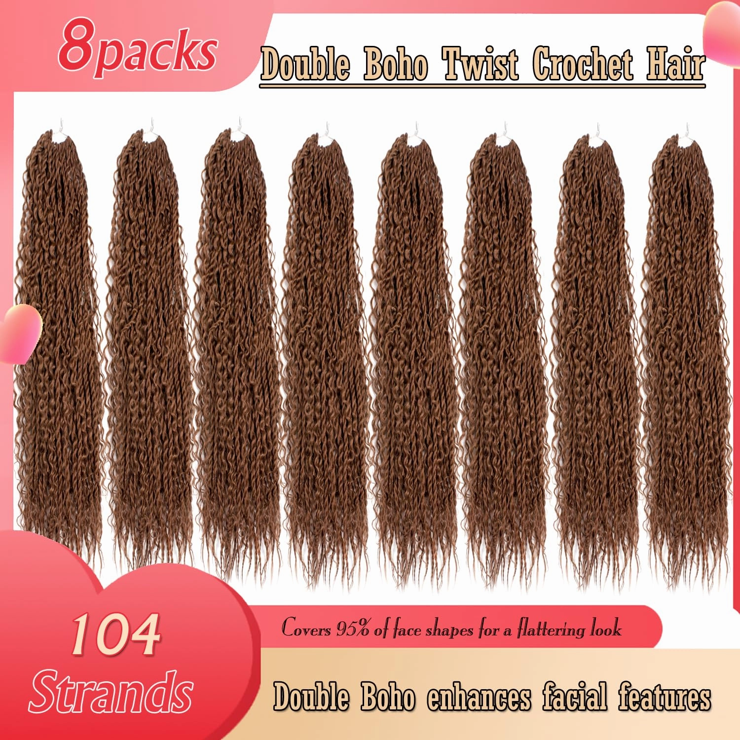 Boho Island Twist Crochet Hair 24 inch Senegalese Twist Crochet Hair with Soft Curly Ends 8 Packs Pre-looped Bohemian Goddess Twist Synthetic Braids Crochet Hair for Black Women (24Inch,30#)