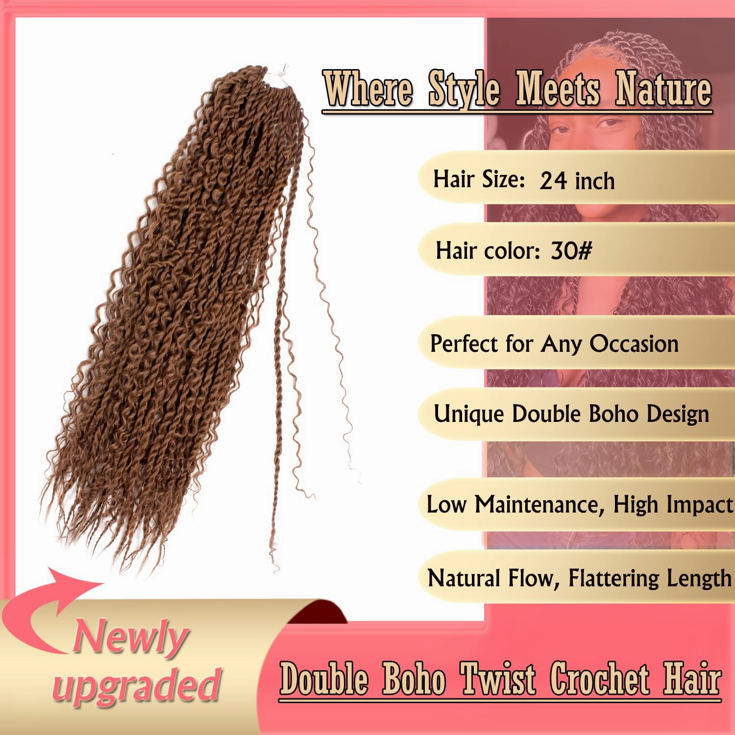 Boho Island Twist Crochet Hair 24 inch Senegalese Twist Crochet Hair with Soft Curly Ends 8 Packs Pre-looped Bohemian Goddess Twist Synthetic Braids Crochet Hair for Black Women (24Inch,30#)