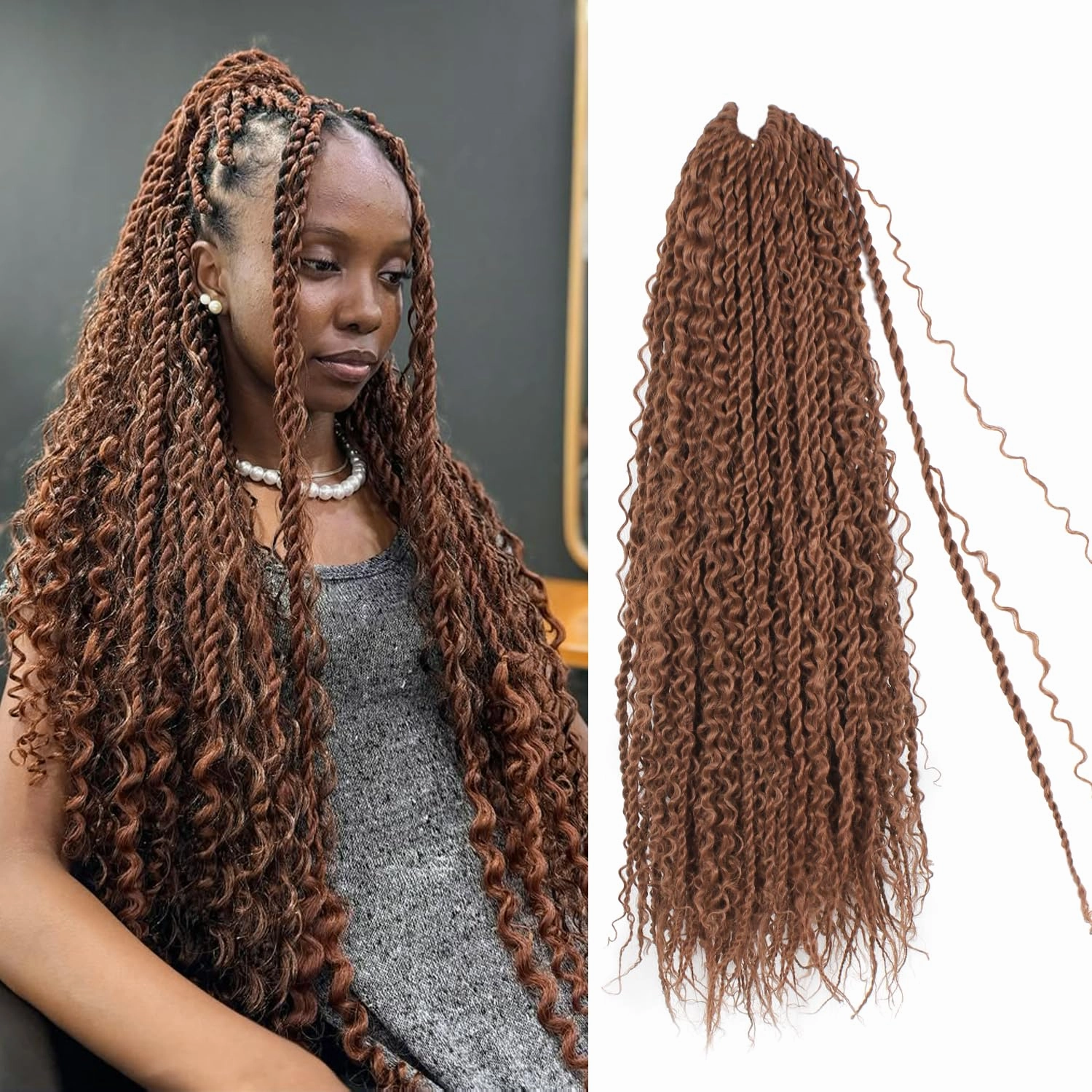 Boho Island Twist Crochet Hair 24 inch Senegalese Twist Crochet Hair with Soft Curly Ends 8 Packs Pre-looped Bohemian Goddess Twist Synthetic Braids Crochet Hair for Black Women (24Inch,30#)