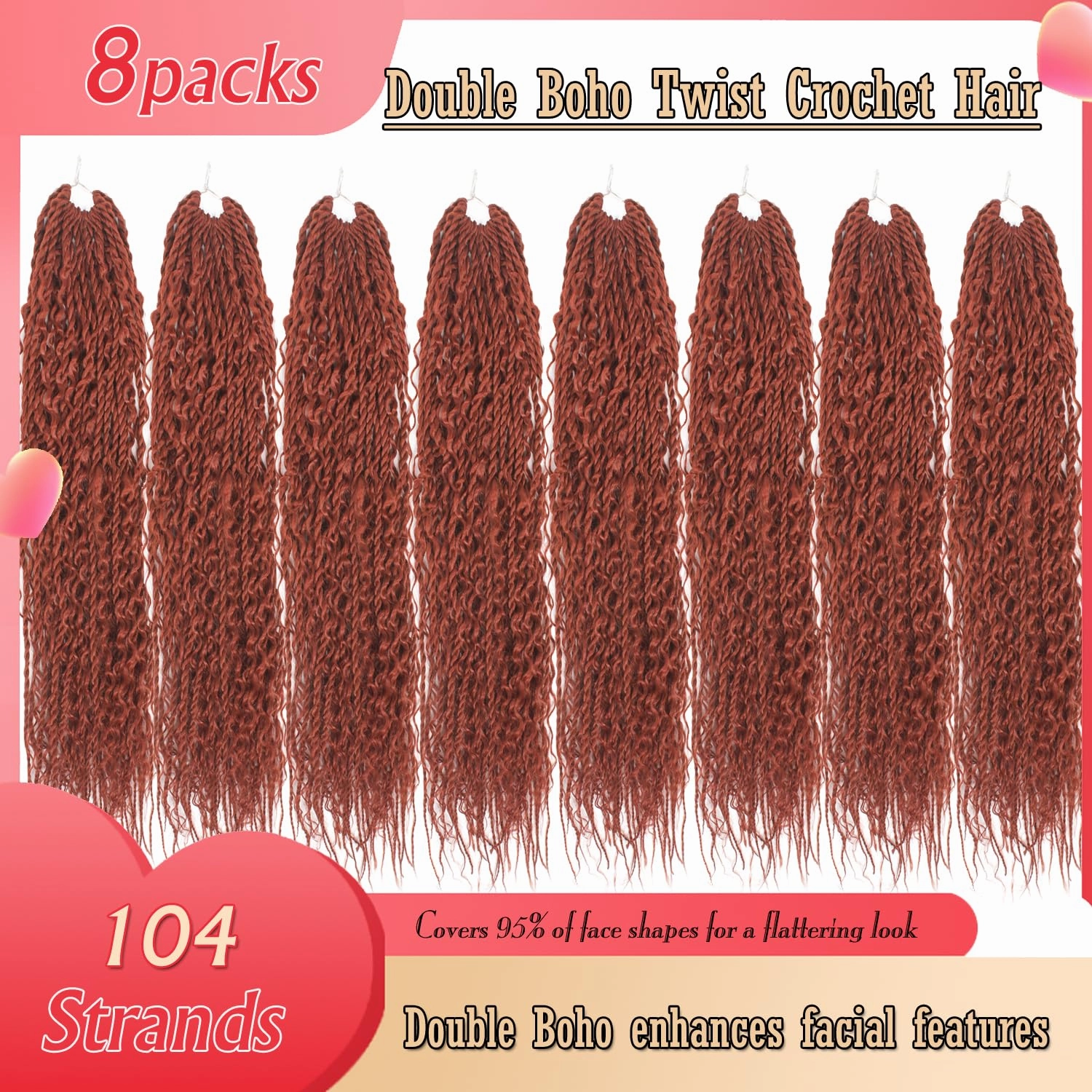 Boho Island Twist Crochet Hair 24 inch Senegalese Twist Crochet Hair with Soft Curly Ends 8 Packs Pre-looped Bohemian Goddess Twist Synthetic Braids Crochet Hair for Black Women (24Inch,350#)