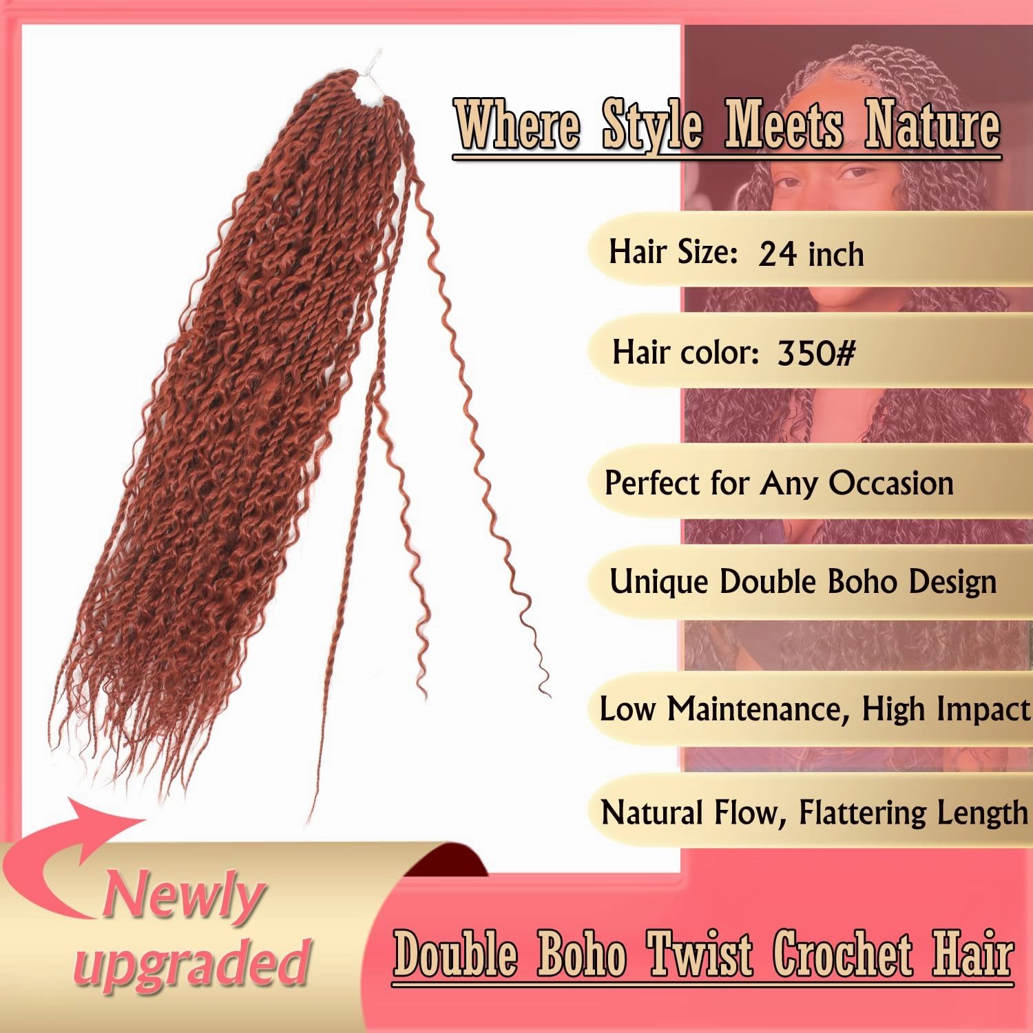 Boho Island Twist Crochet Hair 24 inch Senegalese Twist Crochet Hair with Soft Curly Ends 8 Packs Pre-looped Bohemian Goddess Twist Synthetic Braids Crochet Hair for Black Women (24Inch,350#)