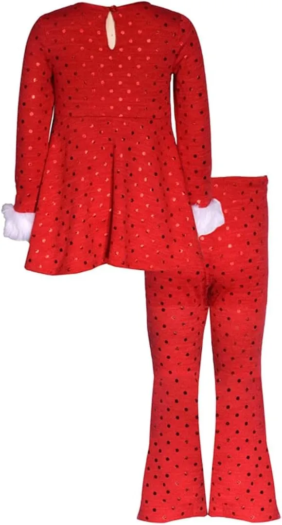 Bonnie Jean Girls 2T-6X Red Foil Dot Knit Christmas Santa Top Pant Set