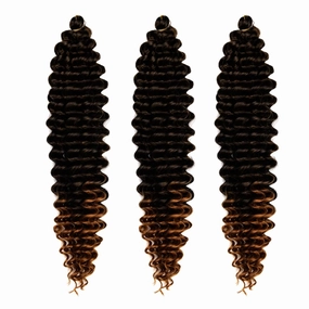 Braiding Hair Ombre Black to Brown 22 Inch 3 Bundles Deep Wave Bulk Hair Extensions for Boho Braids Ocean Wave Crochet Hair Extensions for Braiding Curly Synthetic Braids Hair