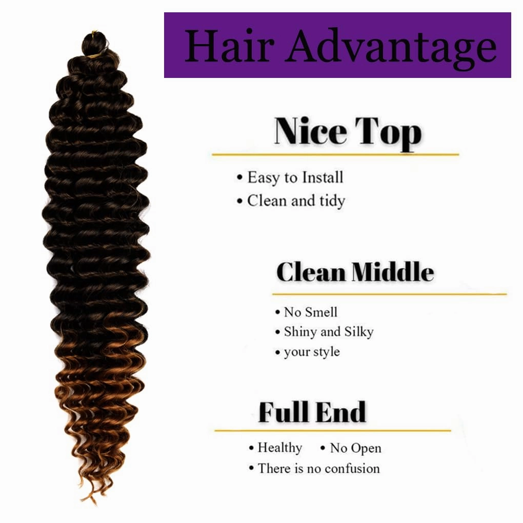 Braiding Hair Ombre Black to Brown 22 Inch 3 Bundles Deep Wave Bulk Hair Extensions for Boho Braids Ocean Wave Crochet Hair Extensions for Braiding Curly Synthetic Braids Hair