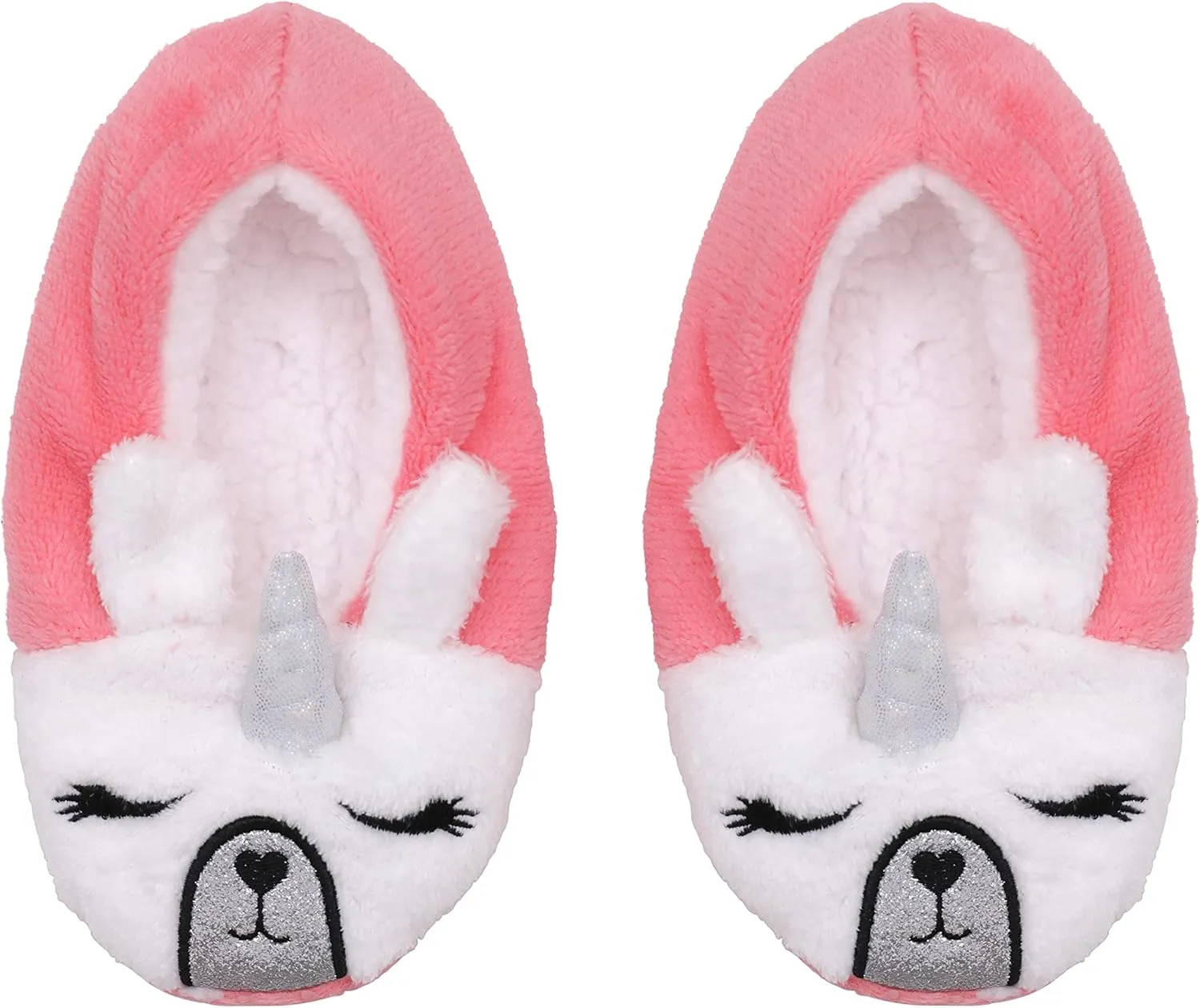 BTween Girls’ 3 Pack Sleepwear Set, Llamacorn Sweater and Slip-ons with Rainbow Velour Pajama Bottoms