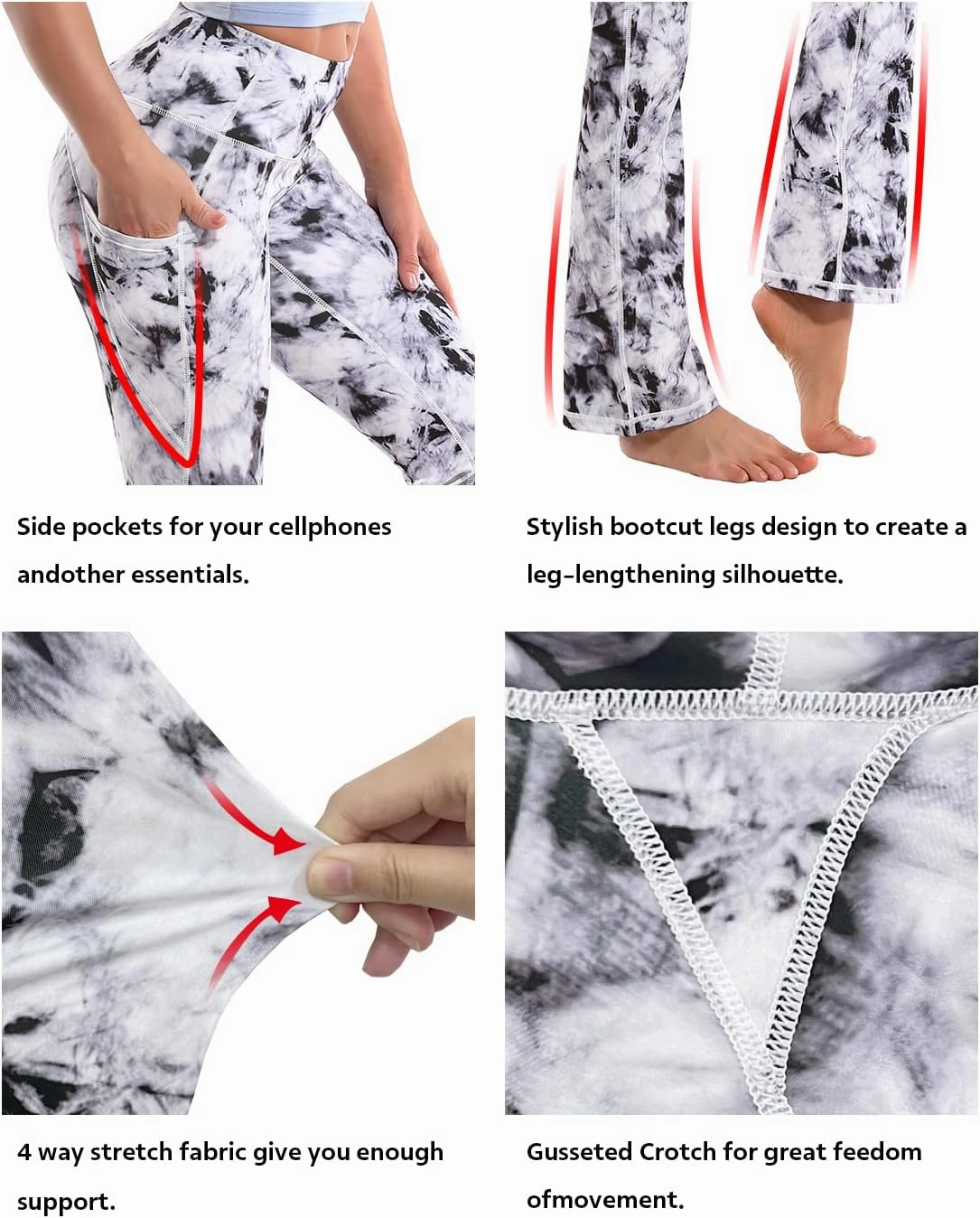 BUBBLELIME 29"/31"/33"/35"/37" Women Bootleg/Wide Legs High Waist Yoga Pants Tummy Control Bootcut Workout Flared Out Pockets