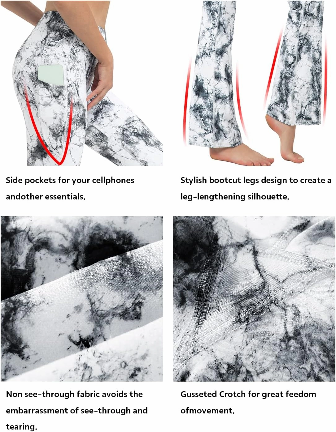 BUBBLELIME 29"/31"/33"/35"/37" Women Bootleg/Wide Legs High Waist Yoga Pants Tummy Control Bootcut Workout Flared Out Pockets
