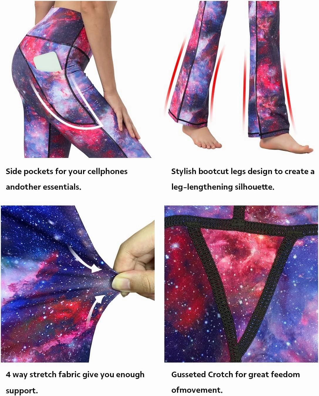 BUBBLELIME 29"/31"/33"/35"/37" Women Bootleg/Wide Legs High Waist Yoga Pants Tummy Control Bootcut Workout Flared Out Pockets