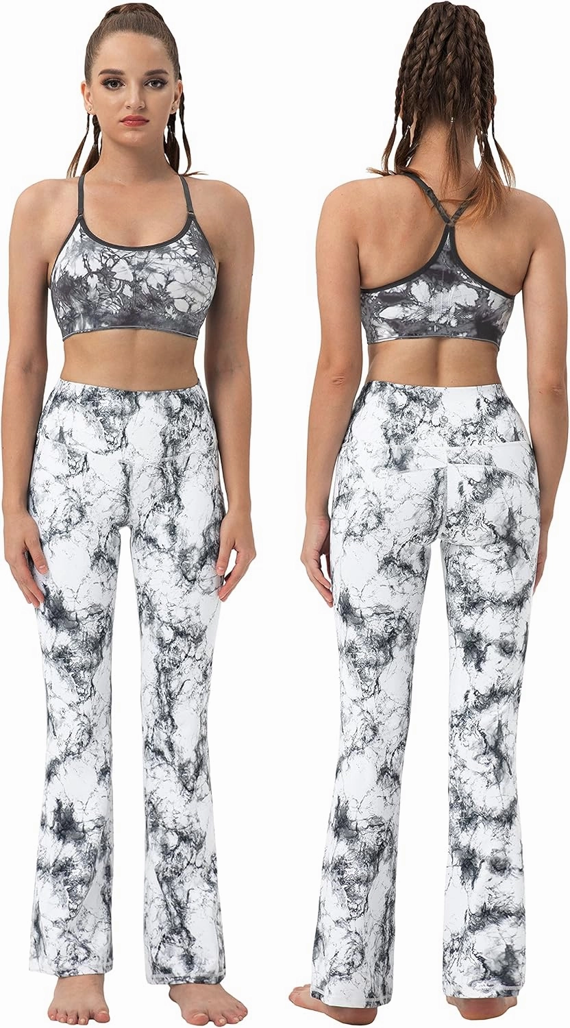 BUBBLELIME 29"/31"/33"/35"/37" Women Bootleg/Wide Legs High Waist Yoga Pants Tummy Control Bootcut Workout Flared Out Pockets
