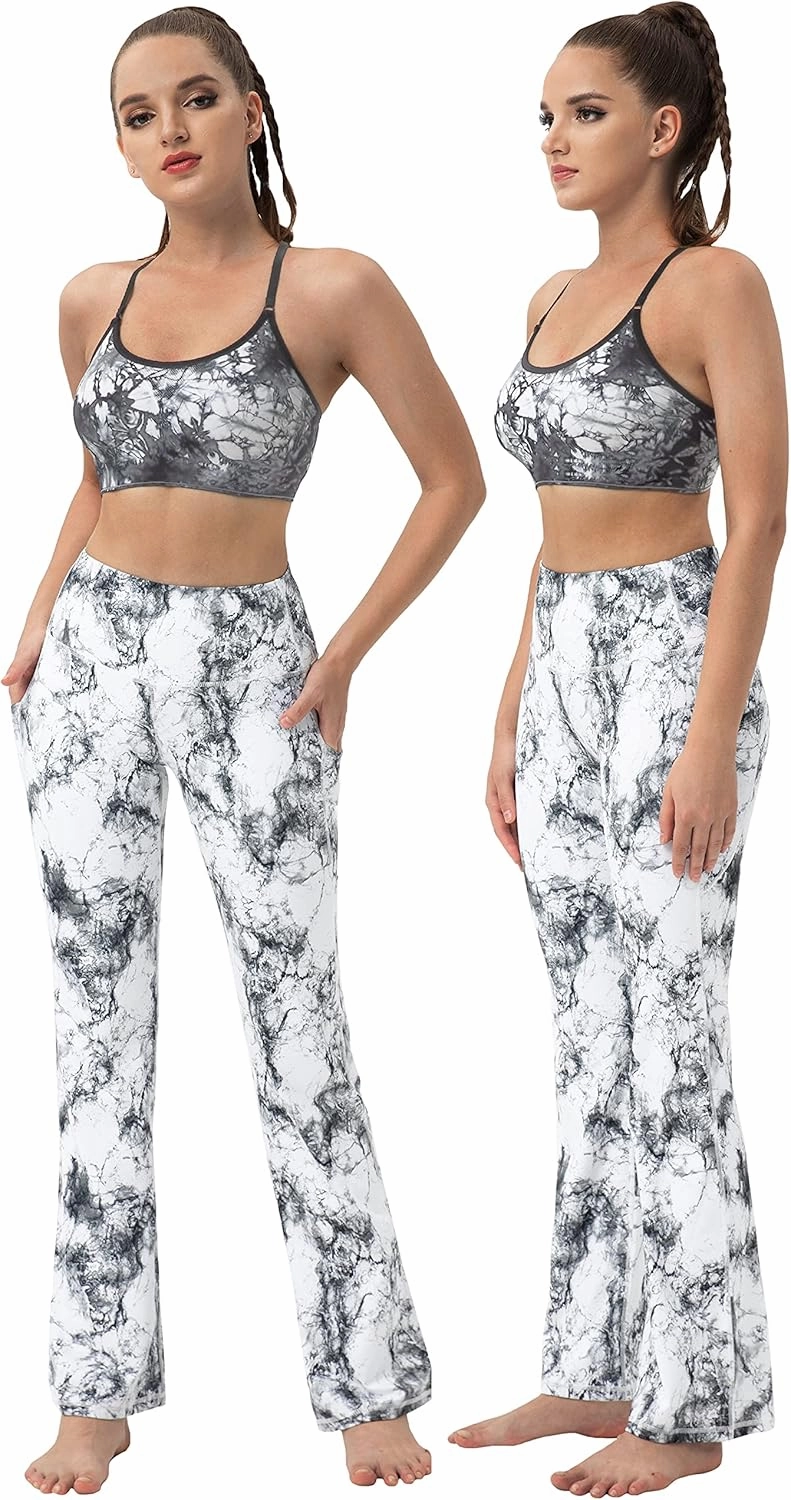 BUBBLELIME 29"/31"/33"/35"/37" Women Bootleg/Wide Legs High Waist Yoga Pants Tummy Control Bootcut Workout Flared Out Pockets