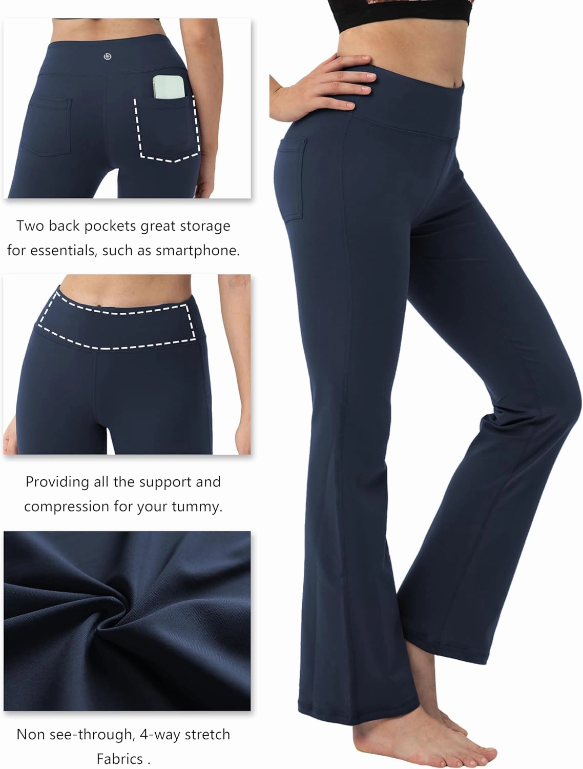 BUBBLELIME 29"/31"/33"/35" 3 Styles Women's Bootcut Yoga Pants Basic/Back Pockets High Waist Workout Tummy Control Flare