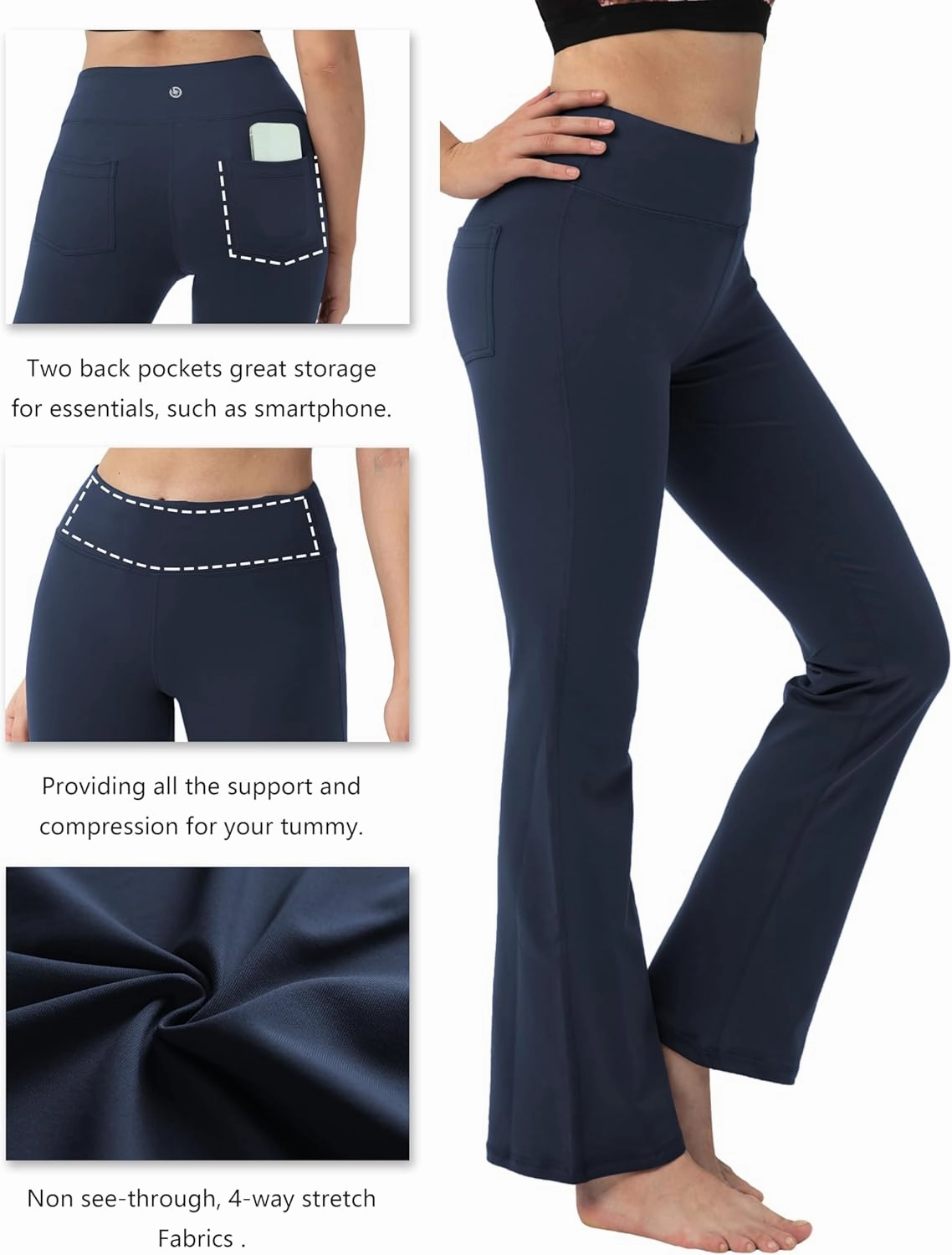 BUBBLELIME 29"/31"/33"/35" 3 Styles Women's Bootcut Yoga Pants Basic/Back Pockets High Waist Workout Tummy Control Flare