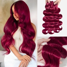Burgundy Bundles Human Hair 4 Bundles 16 18 20 22 Inch Hair Extensions Burgundy Body Wave Human Hair Bundles 100% Unprocessed Brazilian Virgin Hair Quick Weave Hair Red 99J