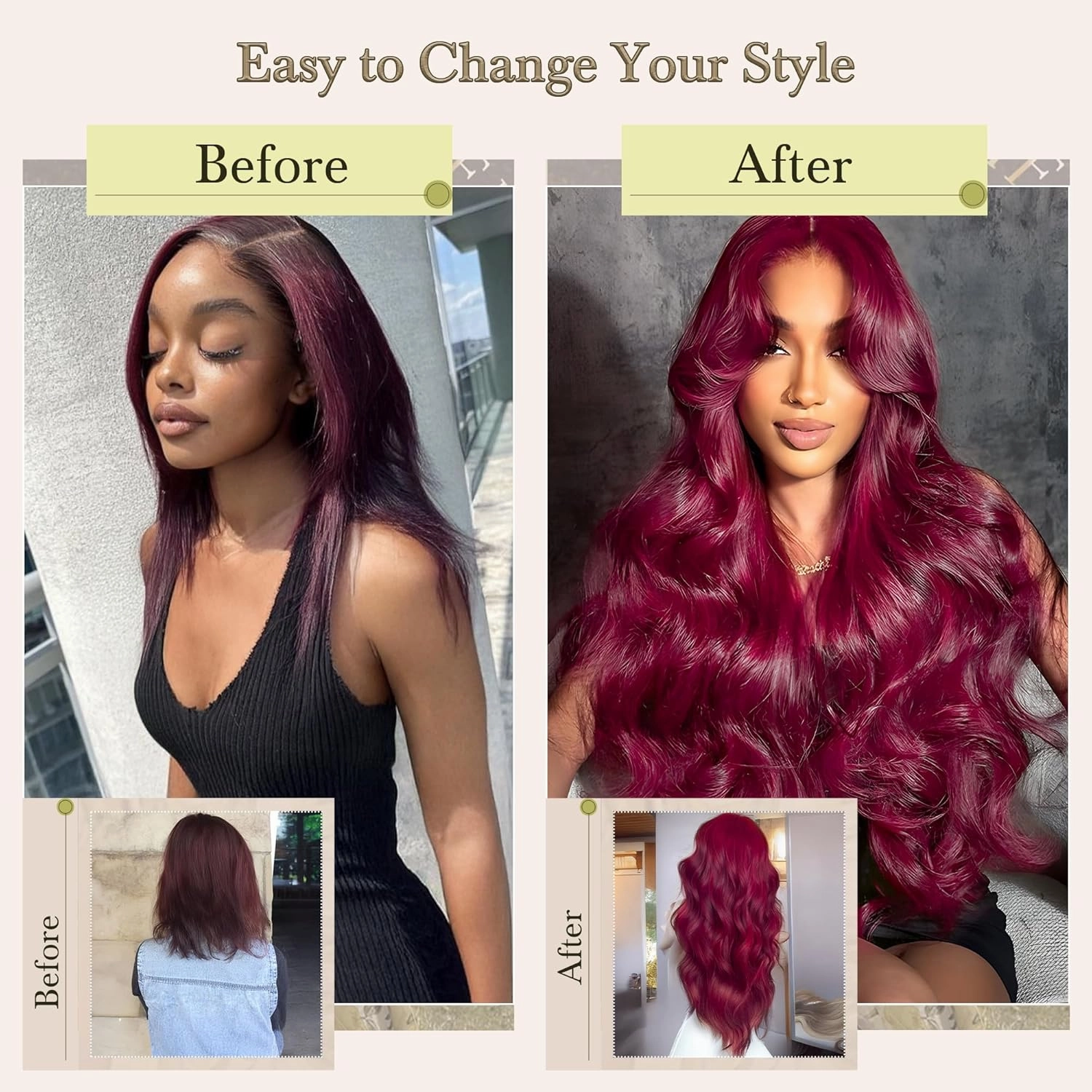Burgundy Bundles Human Hair 4 Bundles 16 18 20 22 Inch Hair Extensions Burgundy Body Wave Human Hair Bundles 100% Unprocessed Brazilian Virgin Hair Quick Weave Hair Red 99J