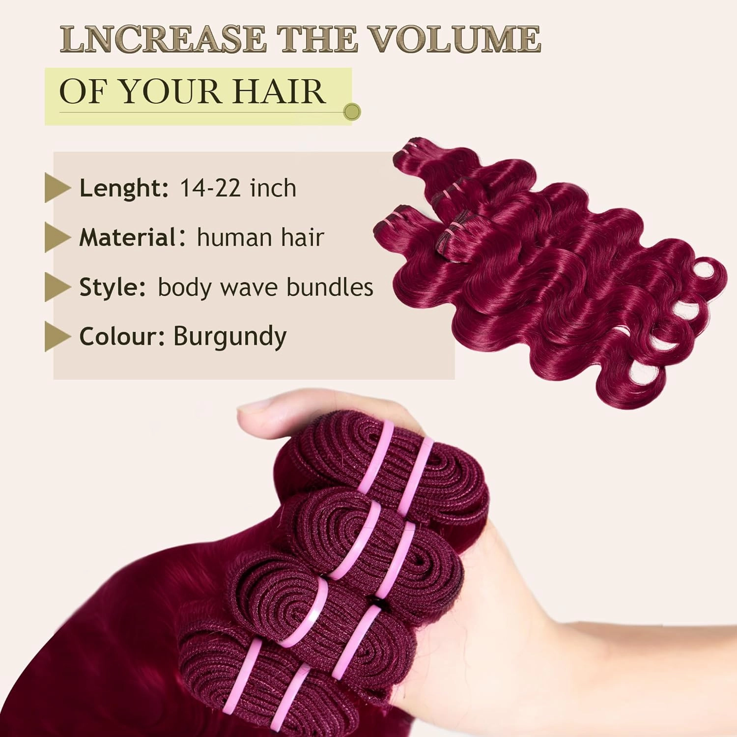 Burgundy Bundles Human Hair 4 Bundles 16 18 20 22 Inch Hair Extensions Burgundy Body Wave Human Hair Bundles 100% Unprocessed Brazilian Virgin Hair Quick Weave Hair Red 99J