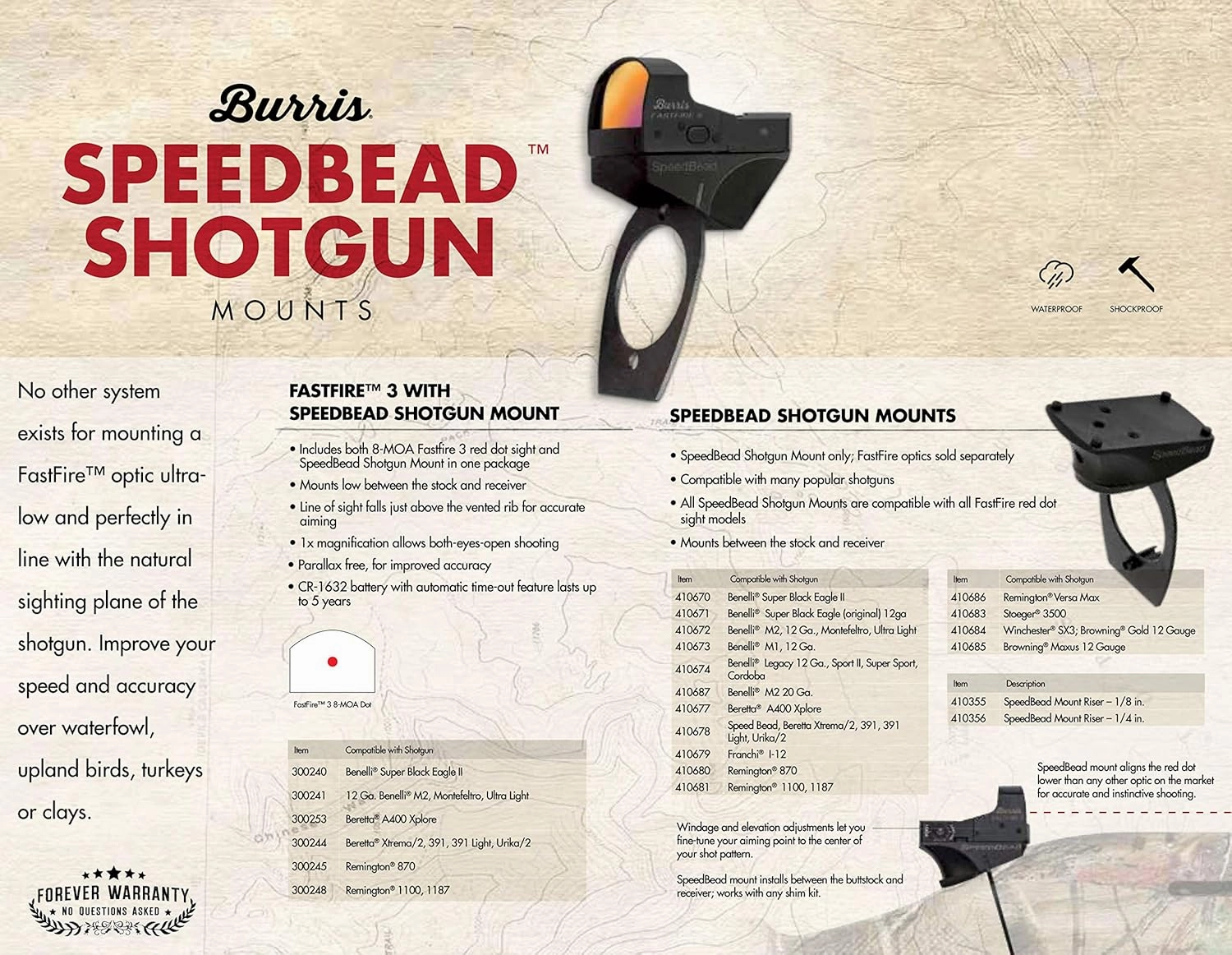 BURRIS SpeedBead Compact Lightweight Waterproof Mounting System Fastfire 3 with 8-MOA Red Dot Gun Sight & SpeedBead Mount