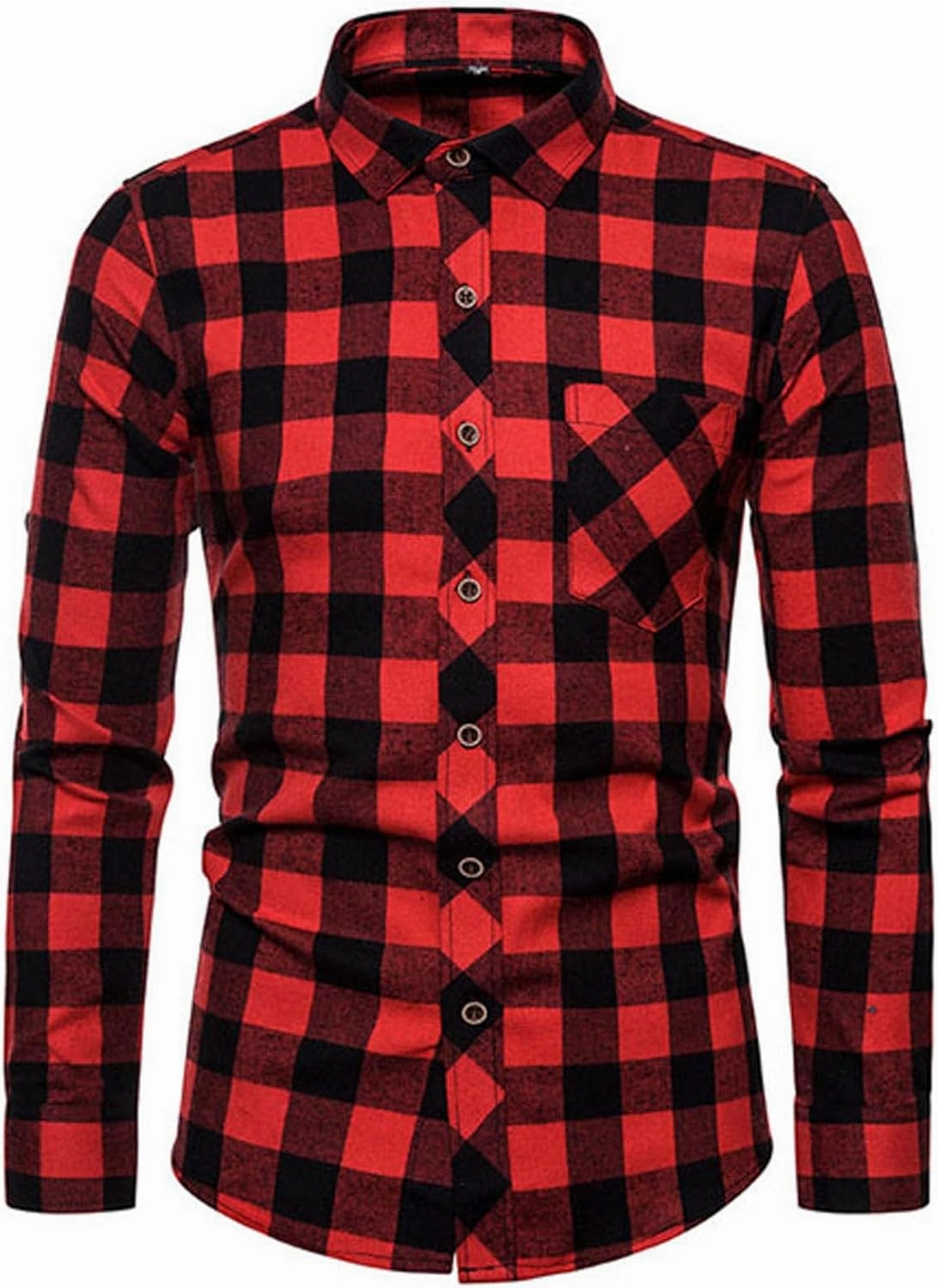 Button Down Shirt for Men Casual Plaid Y2K Shirt Slim Fit Lapel Long Sleeve Shirt Jacket Lightweight Flannel Shirts