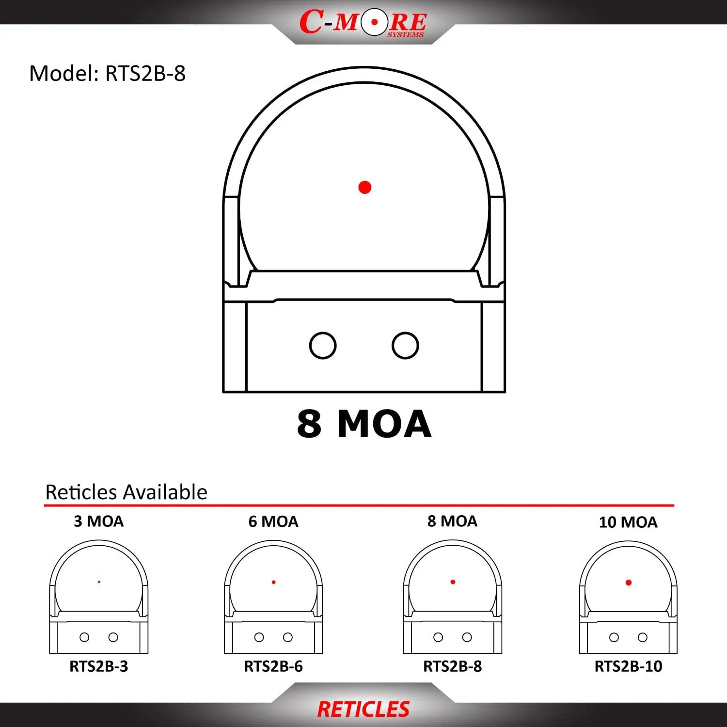 C-MORE Systems Micro Red Dot Sight RTS2B V5, 1x Magnification, Made of Aircraft Grade Aluminum, Adjusts for Wind & Elevation, Ultra Bright, All Weather, Waterproof, Lightweight, Matte Black