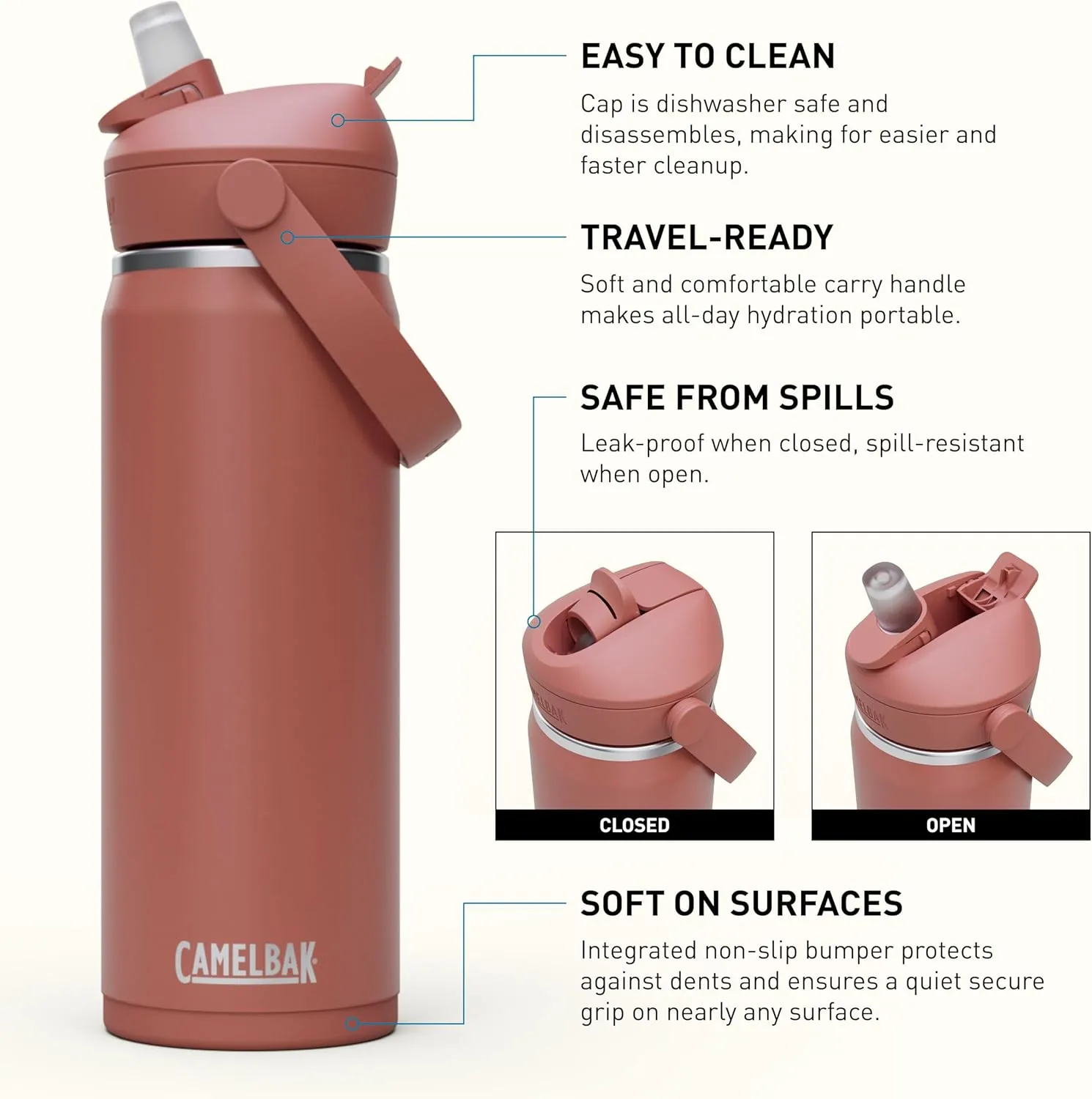 CamelBak Thrive Flip Straw Water Bottle 20oz - Insulated Stainless Steel, Sierra Red