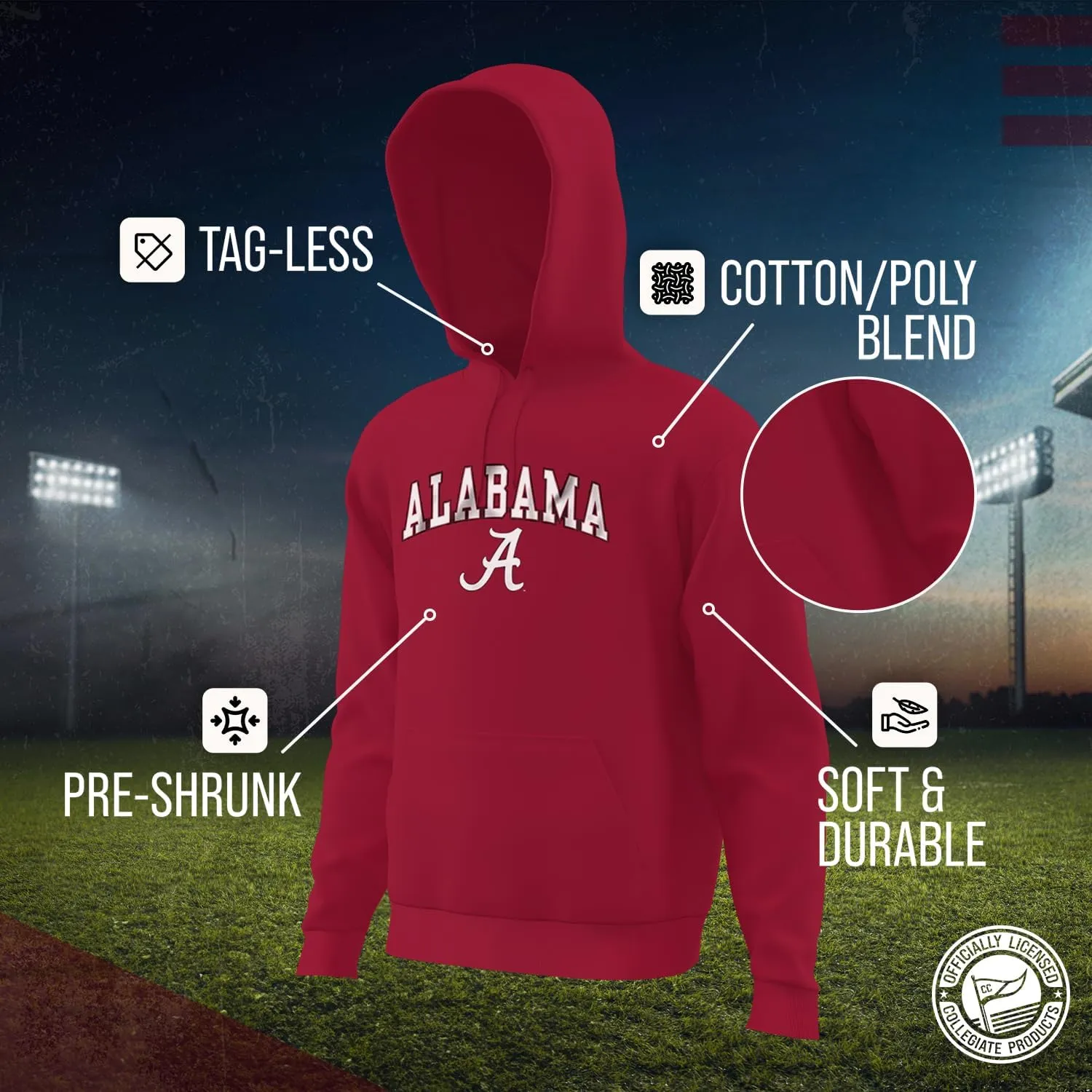 Campus Colors Long Sleeves NCAA Adult Arch & Logo Gameday Unisex Hooded Sweatshirt