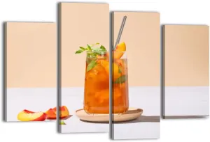 Canvas Wall Art for Bedroom 4 Panels Refreshing peach ice mint tea Vegan homemade cold summer drink tall Framed Art Prints Wall Decor for Living Room Ready to Hang Western Home Decor Bathroom Office