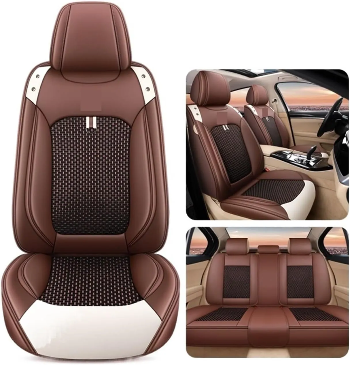 Car Seat Cover Front/Rear Vehicle Cushion Not Moves Universal Pu Leather Black/Red Non-Slide Compatible For BMW X1 X3 E3 X45(Lake 1set)