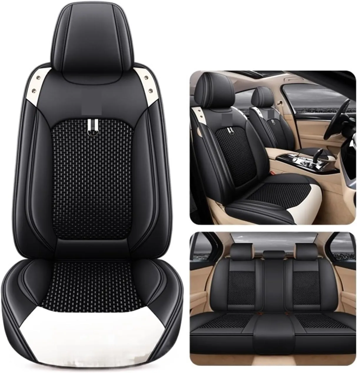 Car Seat Cover Front/Rear Vehicle Cushion Not Moves Universal Pu Leather Black/Red Non-Slide Compatible For BMW X1 X3 E3 X45(Lake 1set)