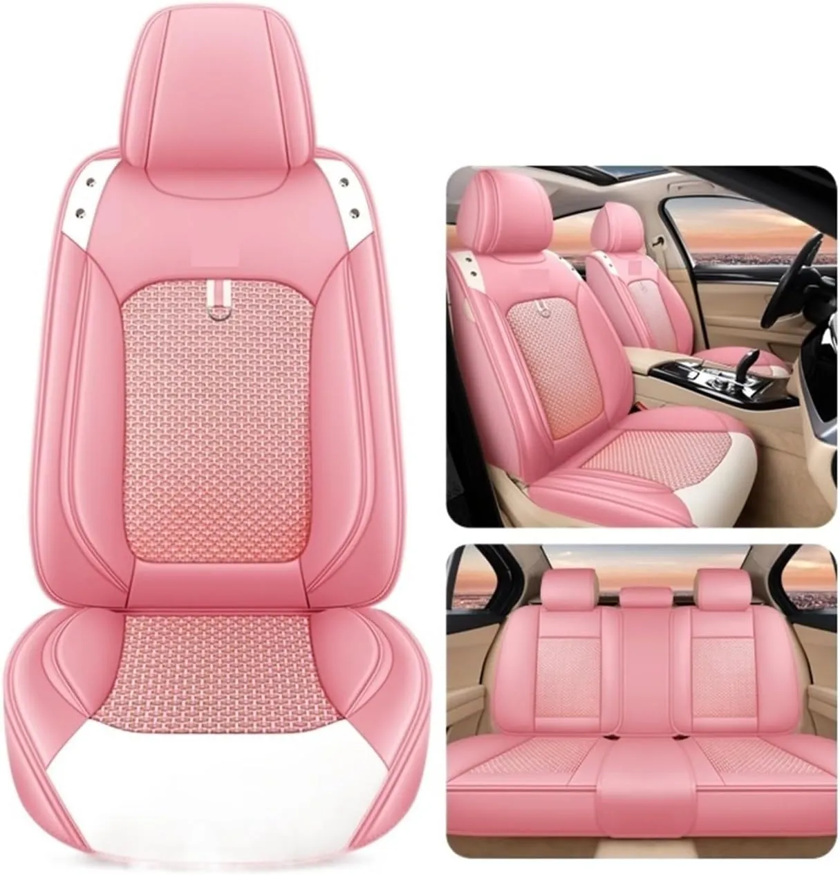 Car Seat Cover Front/Rear Vehicle Cushion Not Moves Universal Pu Leather Black/Red Non-Slide Compatible For BMW X1 X3 E3 X45(Lake 1set)
