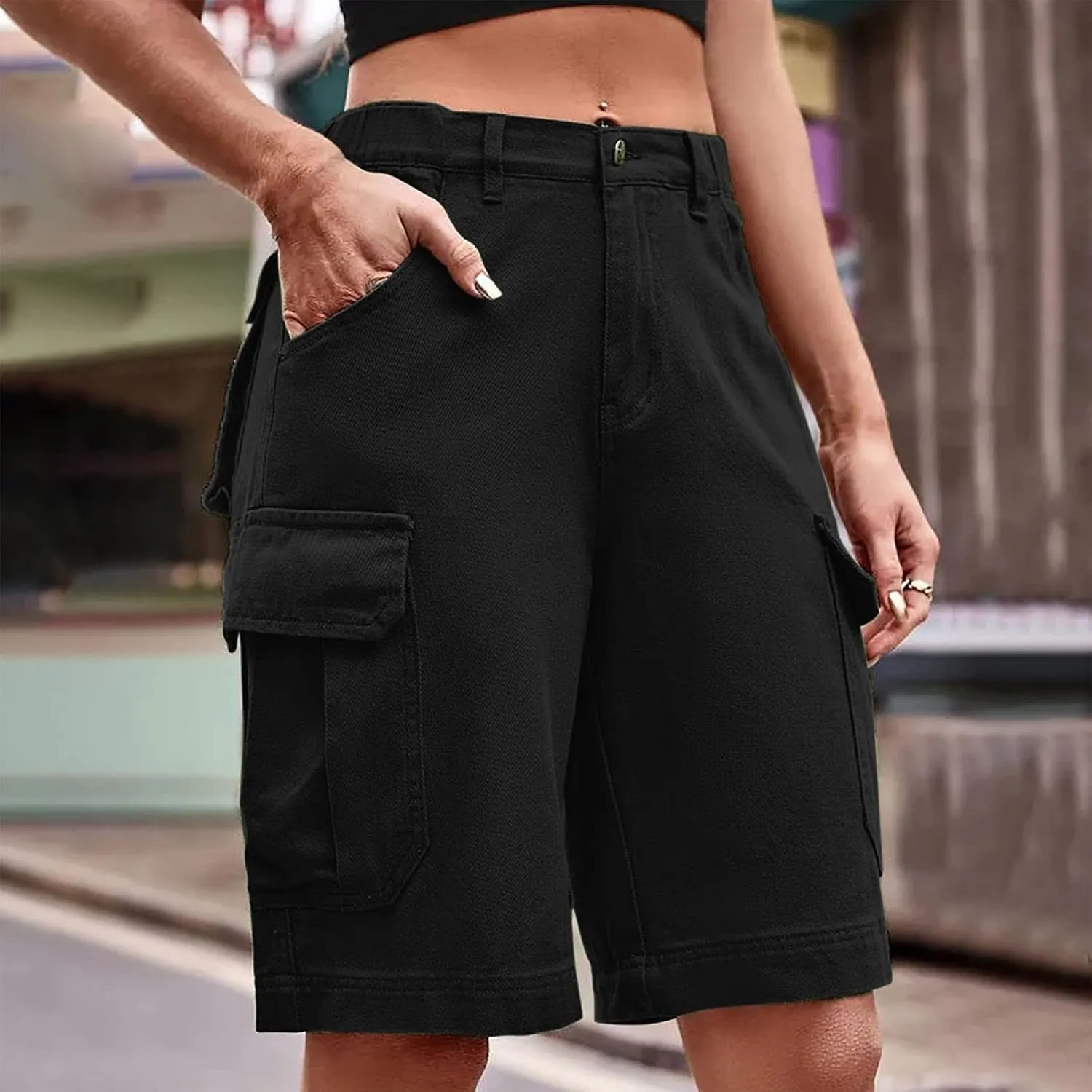 Cargo Shorts Women Plus Size Wide Leg Hiking Cargo Jogger Shorts High Waist Tactical Shorts Y2K Urban Work Shorts