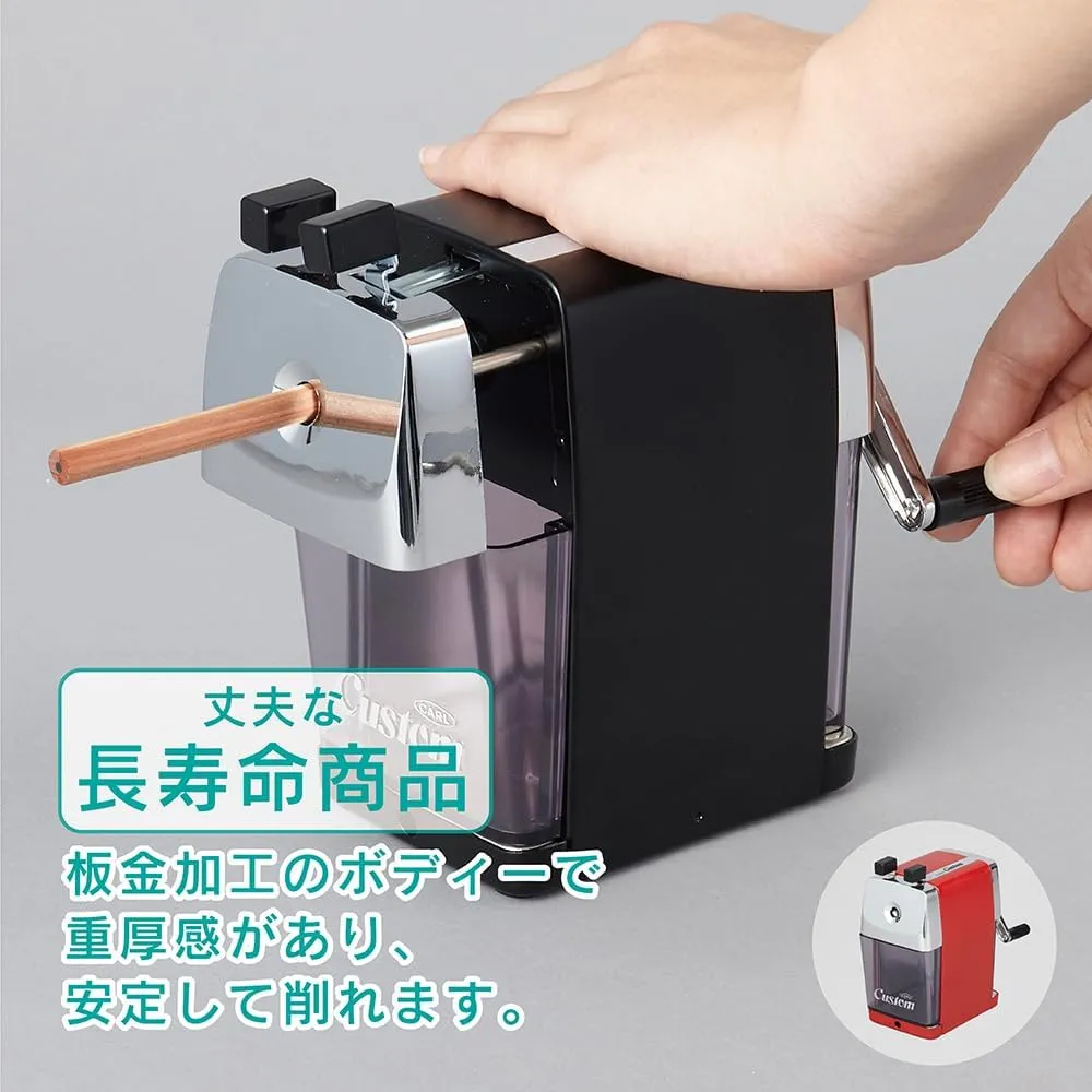 CARL Pencil Sharpener, CC-2000, Custom, Red, 5-Point Selector. Manual, Quiet for Office and Home Desks, School Classroom