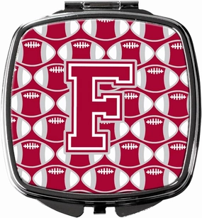 Caroline's Treasures CJ1065-FSCM Letter F Football Crimson, grey and white Compact Mirror Decorative Travel Makeup Mirror for Women Girls Gifts Pocket Makeup Mirror Folding Handheld