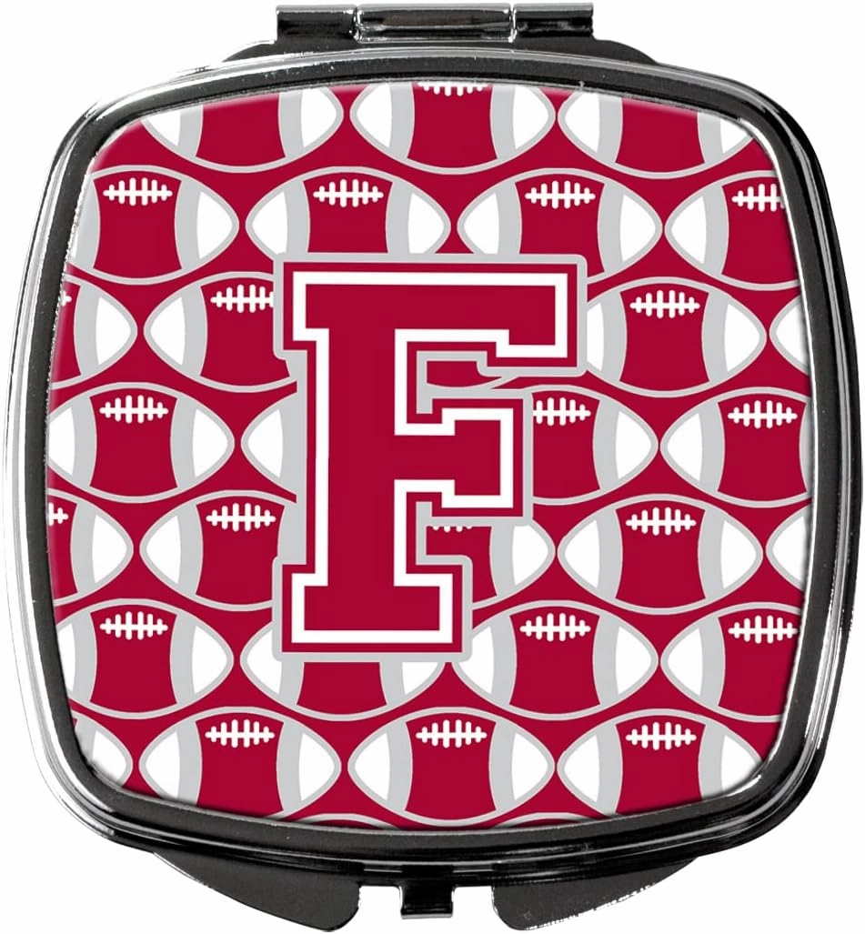 Caroline's Treasures CJ1065-FSCM Letter F Football Crimson, grey and white Compact Mirror Decorative Travel Makeup Mirror for Women Girls Gifts Pocket Makeup Mirror Folding Handheld