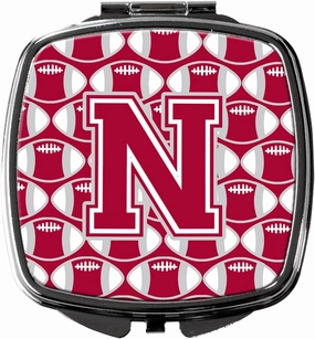 Caroline's Treasures CJ1065-NSCM Letter N Football Crimson, grey and white Compact Mirror Decorative Travel Makeup Mirror for Women Girls Gifts Pocket Makeup Mirror Folding Handheld
