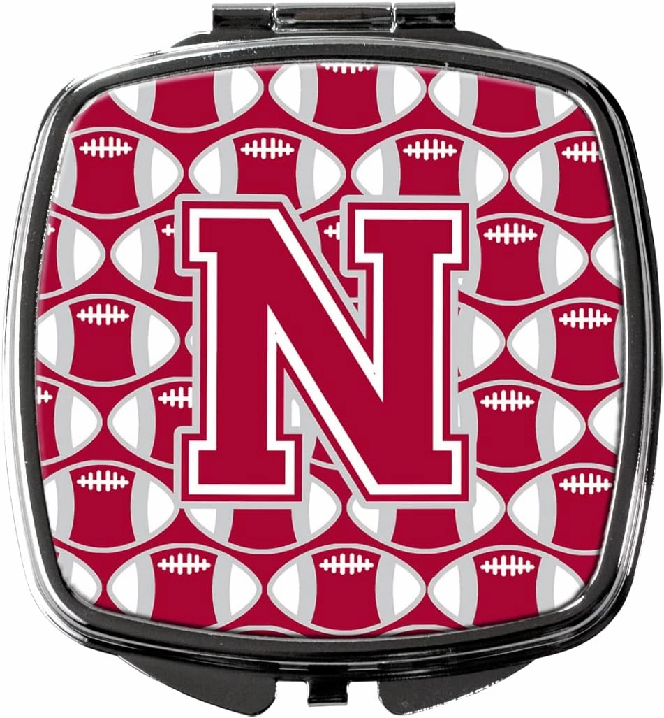 Caroline's Treasures CJ1065-NSCM Letter N Football Crimson, grey and white Compact Mirror Decorative Travel Makeup Mirror for Women Girls Gifts Pocket Makeup Mirror Folding Handheld