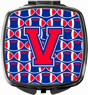 Caroline's Treasures CJ1076-VSCM Letter V Football Harvard Crimson and Yale Blue Compact Mirror Decorative Travel Makeup Mirror for Women Girls Gifts Pocket Makeup Mirror Folding Handheld