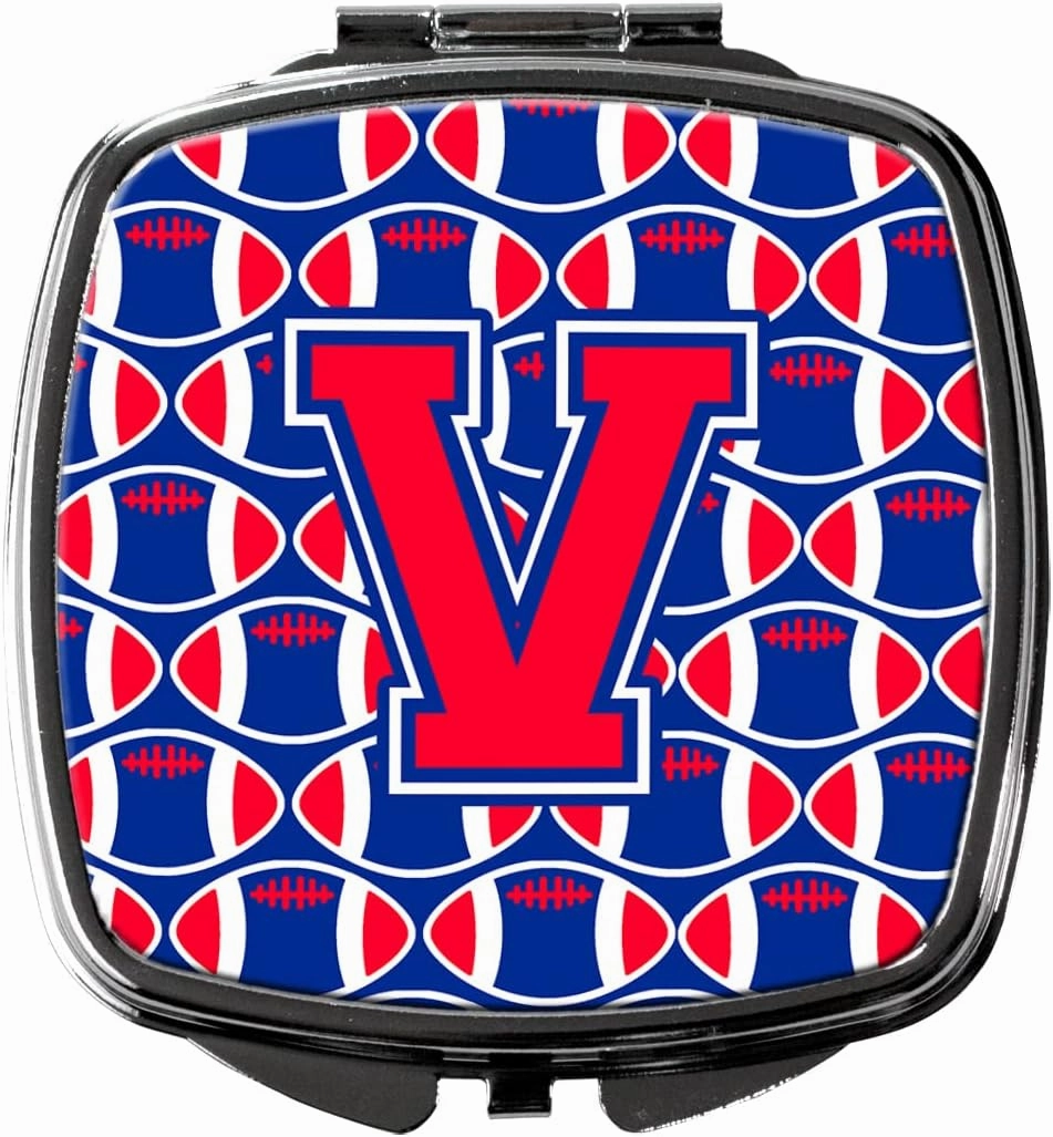 Caroline's Treasures CJ1076-VSCM Letter V Football Harvard Crimson and Yale Blue Compact Mirror Decorative Travel Makeup Mirror for Women Girls Gifts Pocket Makeup Mirror Folding Handheld